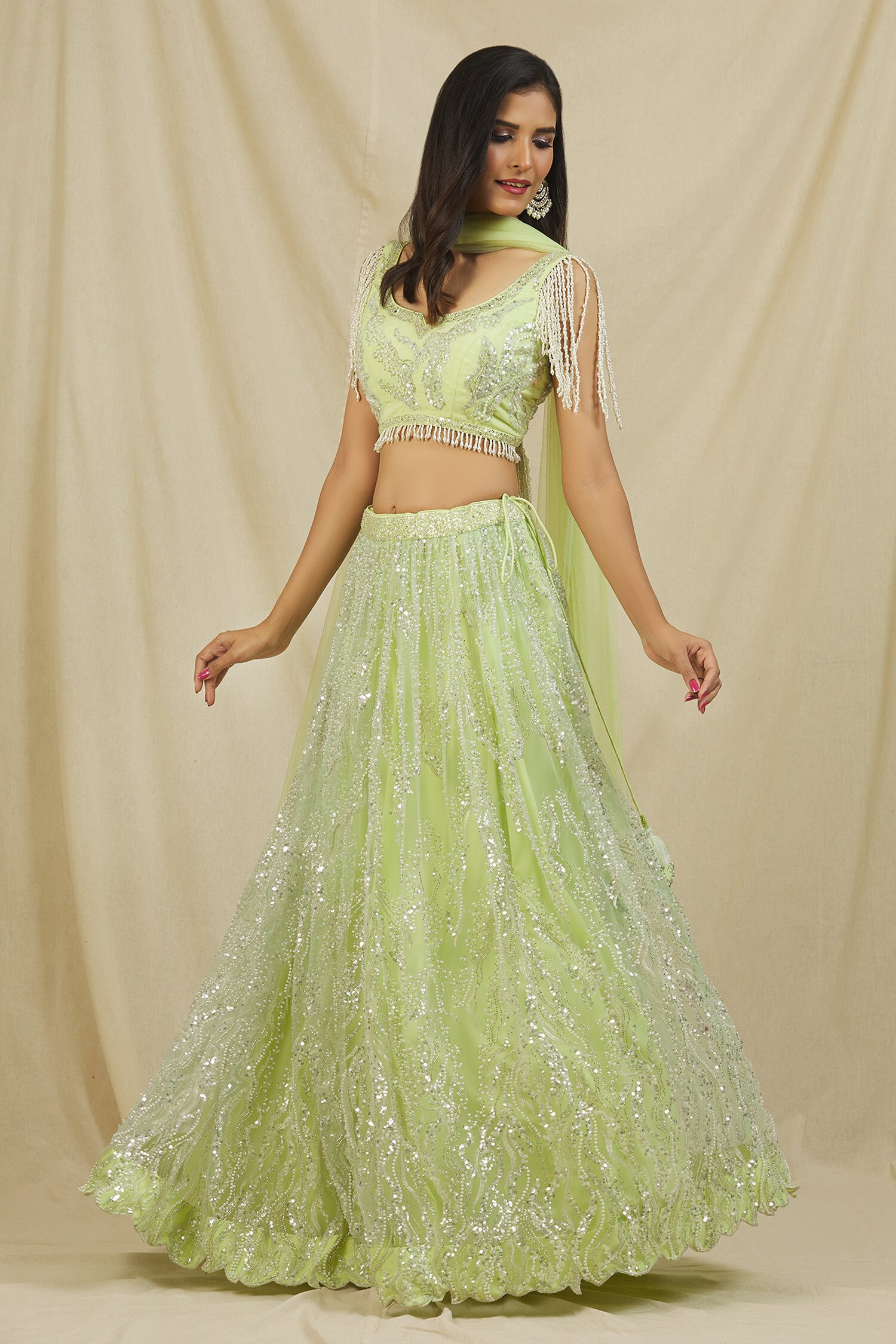 Buy Sequin Cut Dana Embroidered Lehenga Set By Rohini Bedi At Aza