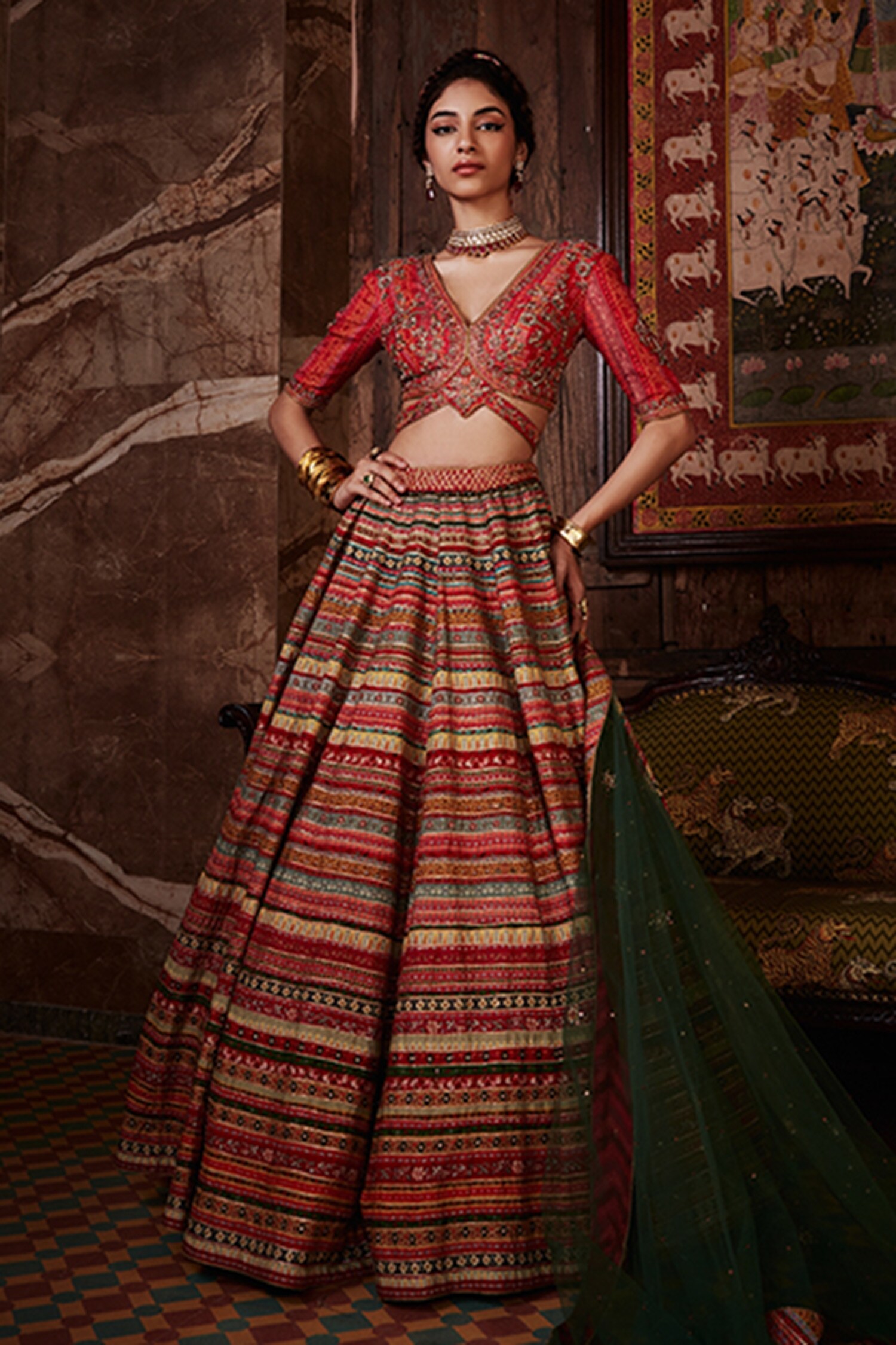 Buy Kalista Blouse Noor Stripe Embroidered Lehenga Set Online Aza