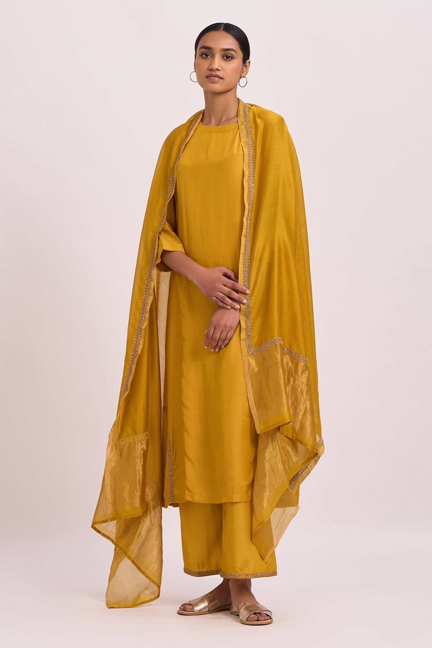 Buy Dot Yellow Dabka Work Kurta Set Online Aza Fashions