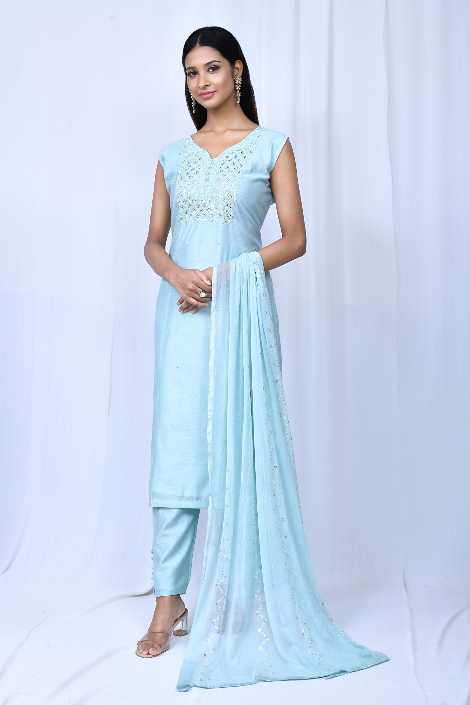 Buy Adara Khan Blue Mirror Embroidered Kurta Set Online Aza Fashions