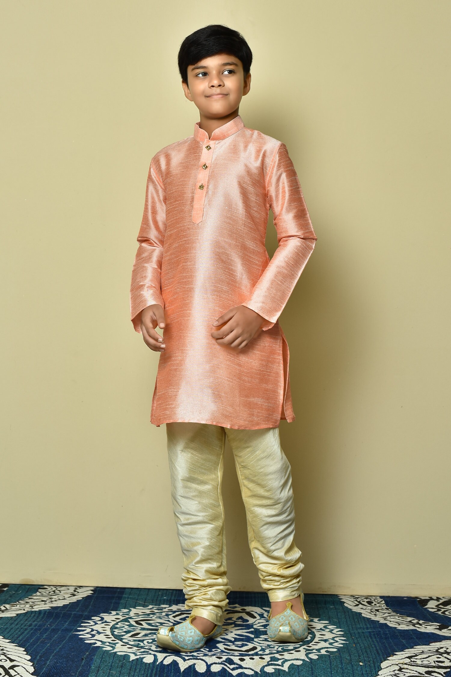 Buy Pink Dupion Art Silk Full Sleeve Straight Kurta And Churidar Set