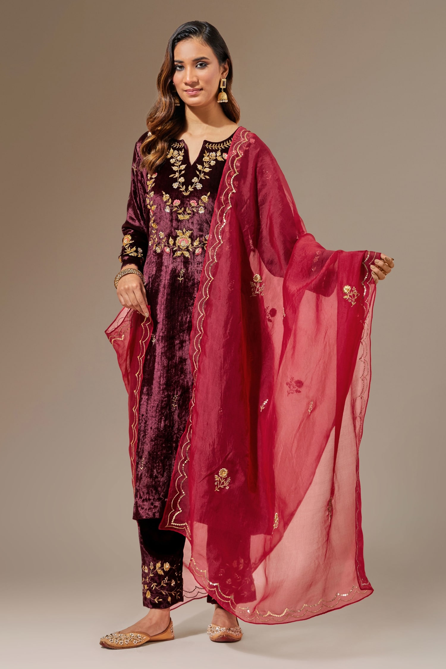 Buy Pink Organza Embroidered Floral Dupatta For Women By Anantaa By