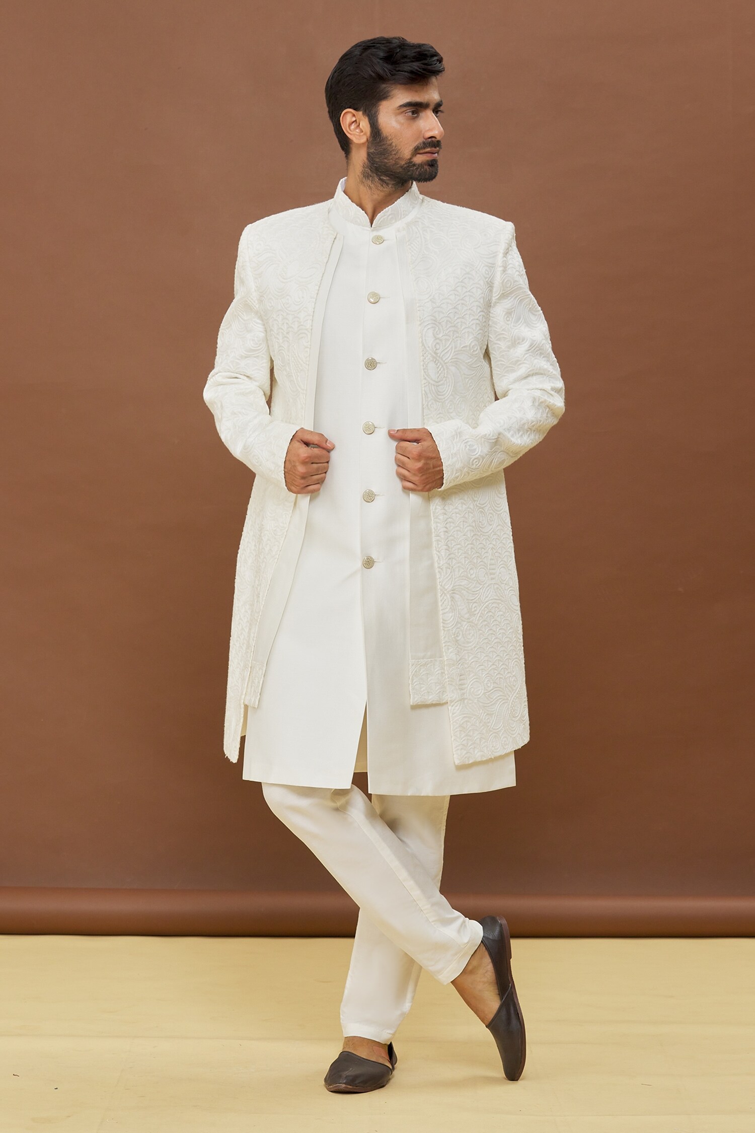 Buy Khwaab By Sanjana Lakhani Off White Resham Work Jacket And