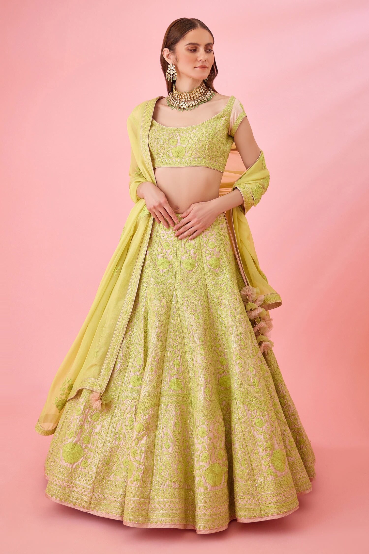 Buy Pink Raw Silk Embroidered Patchwork And Floral Bridal Lehenga Set