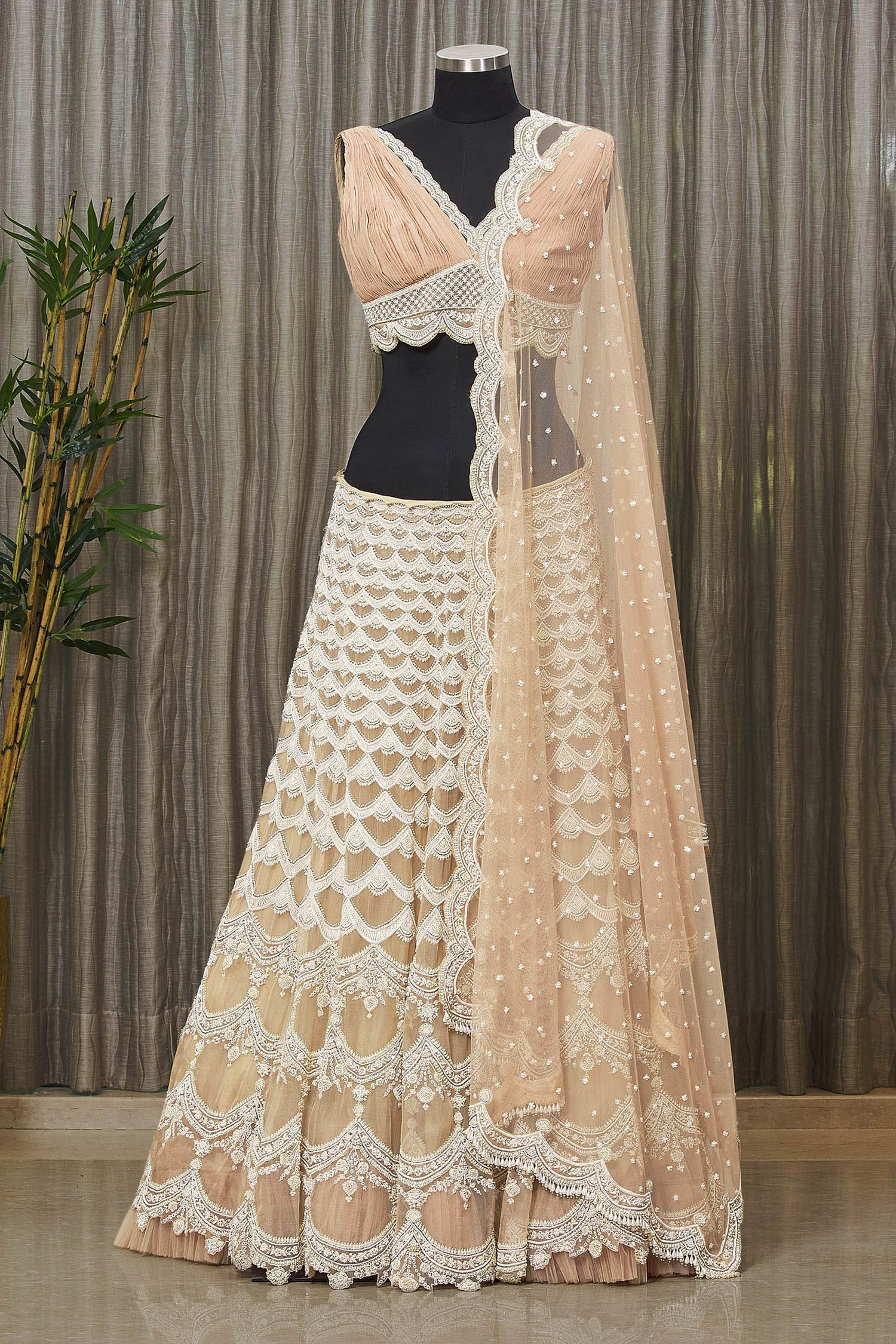 Buy Couture By Niharika Peach Organza Embroidered Lehenga Set Online