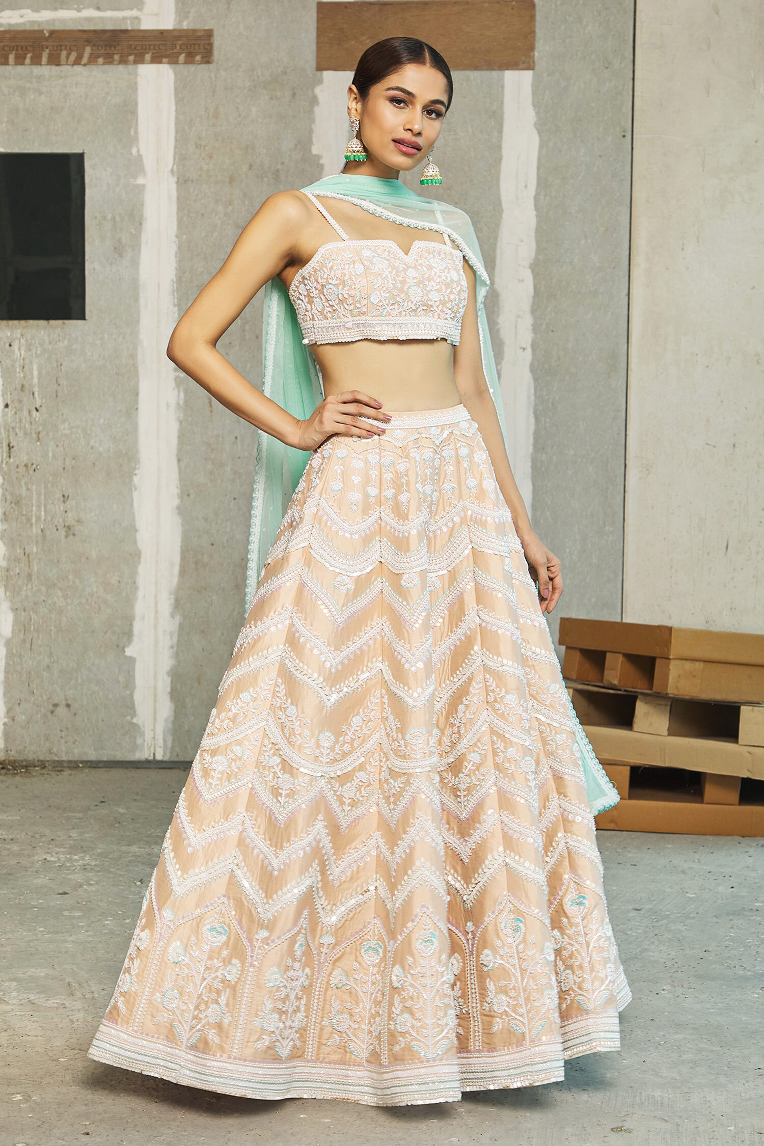 Buy Riantas Peach Floral Embroidered Lehenga Set Online Aza Fashions