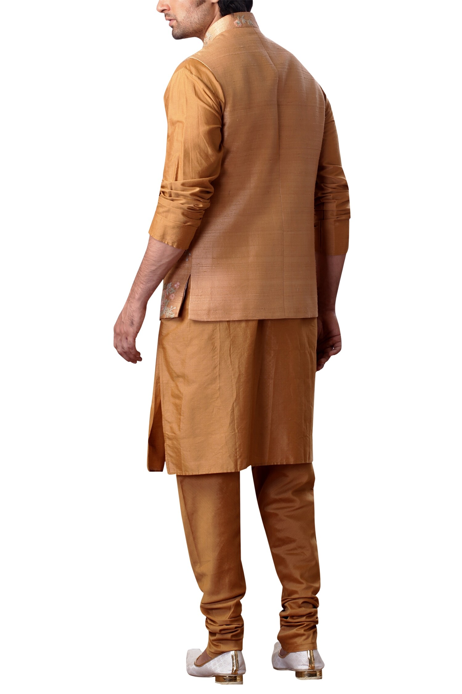 Buy Kommal Sood Men Yellow Embroidered Nehru Jacket And Kurta Set