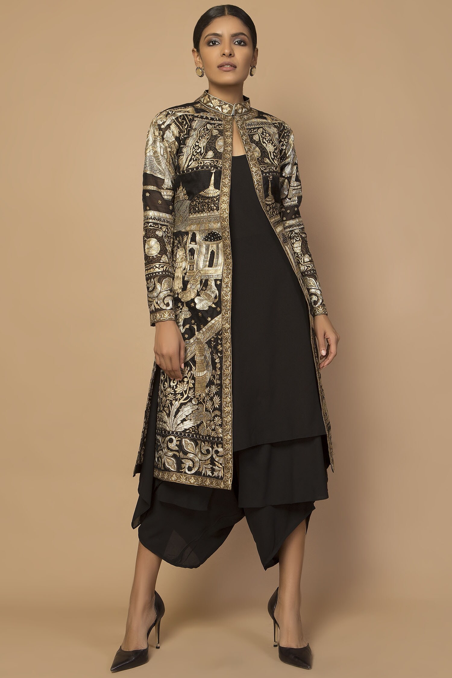 Buy Siddartha Tytler Black Organza Embroidered Long Jacket Online Aza