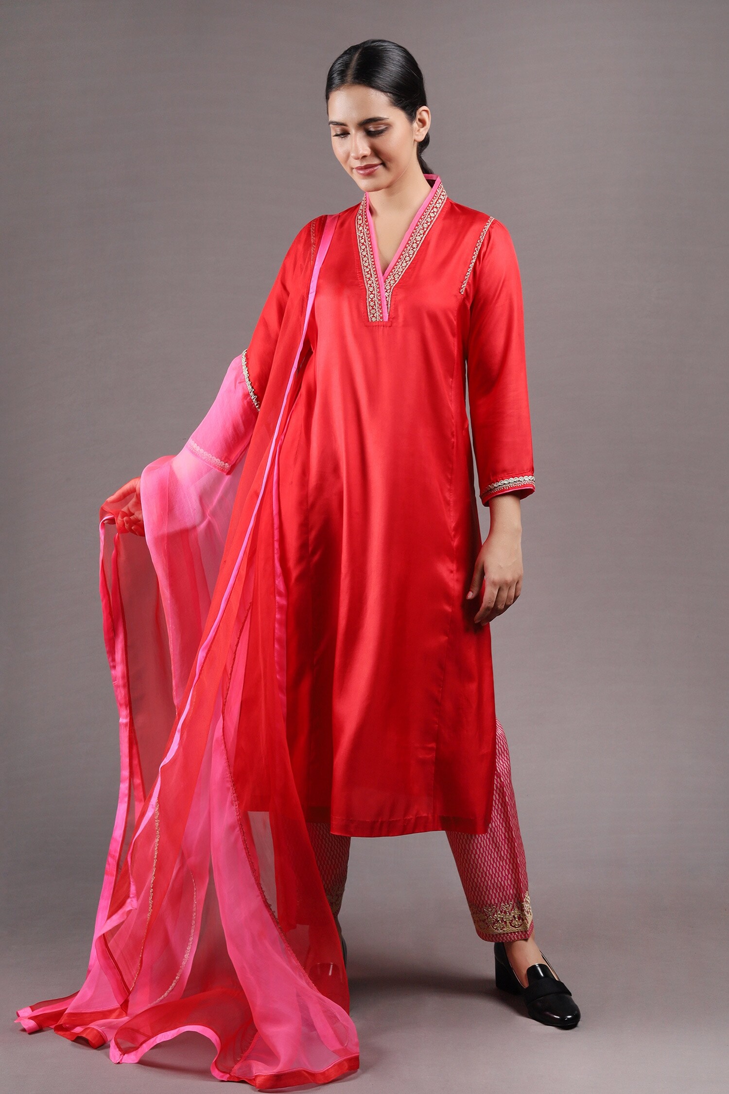 Buy Shades Of India Red Raima Habutai Silk Kurta Online Aza Fashions