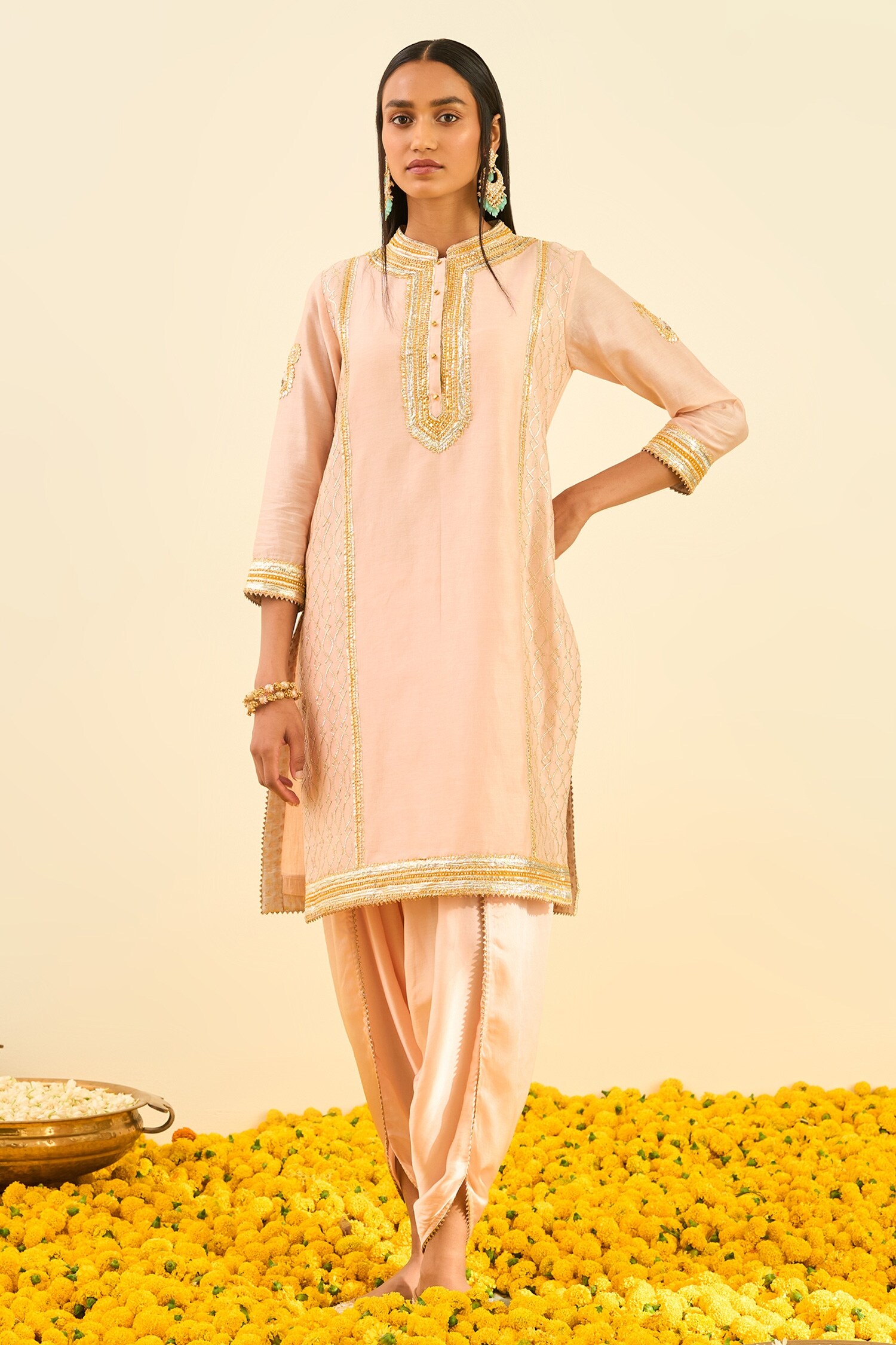 Buy Pink Kurta Silk Chanderi Dhoti Pant Bamberg Aliza And Set For