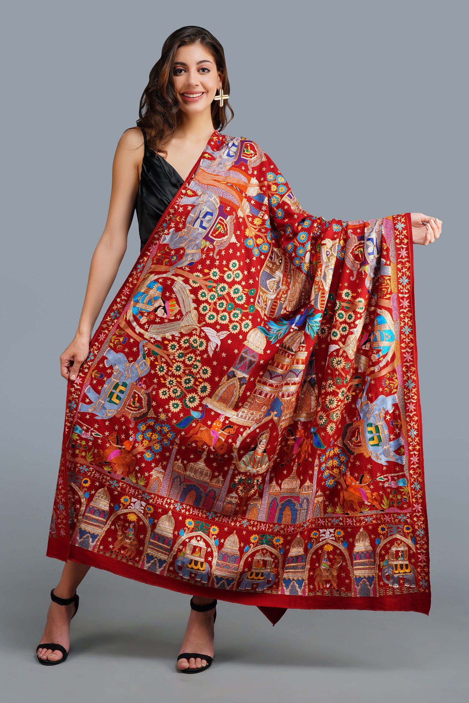 Buy Dusala Shawls Handwoven Kalamkari Tila Work Pashmina Shawl Online