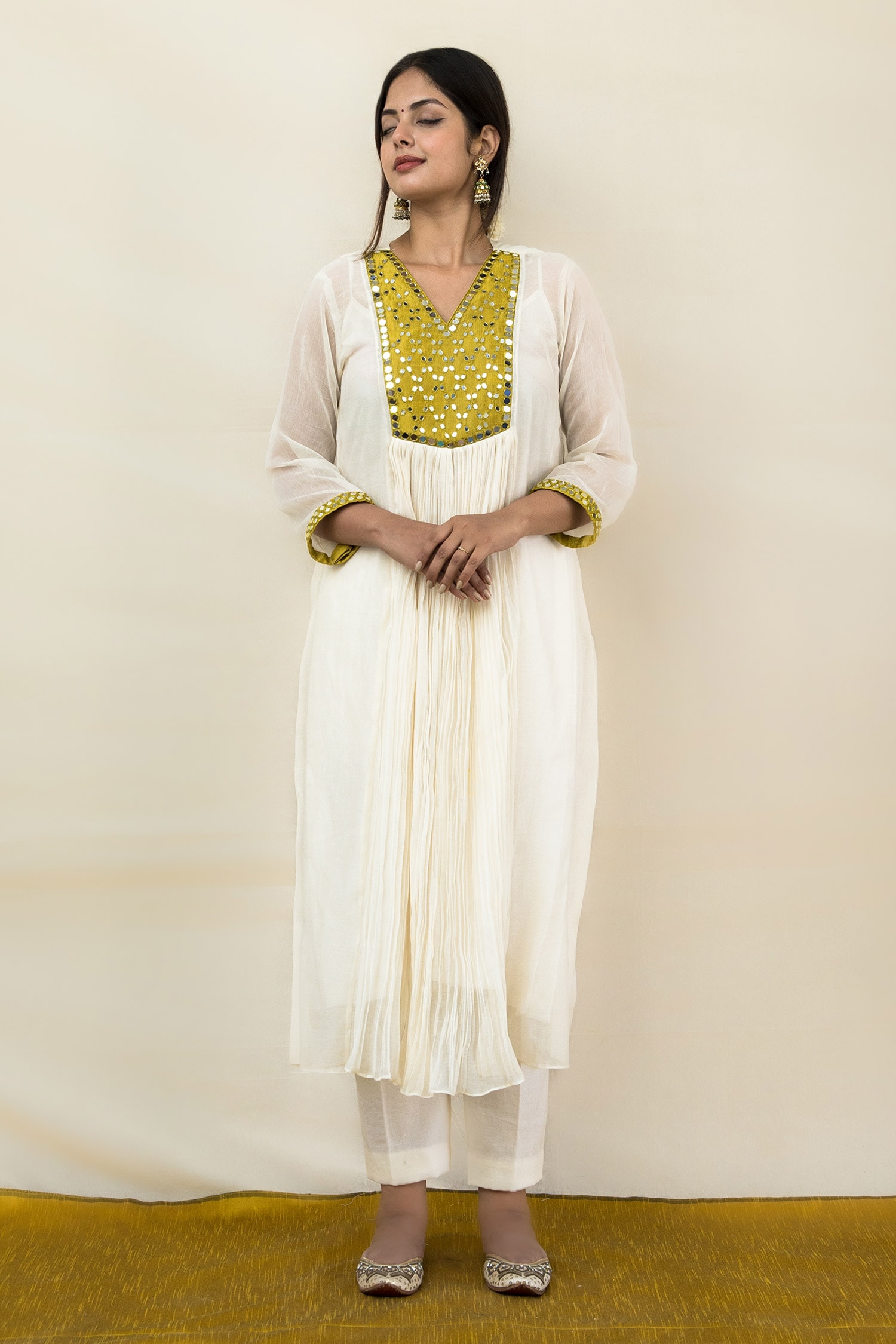 Buy Ivory Malai Chanderi Hand Embroidered Meer Front Gathered And Pant