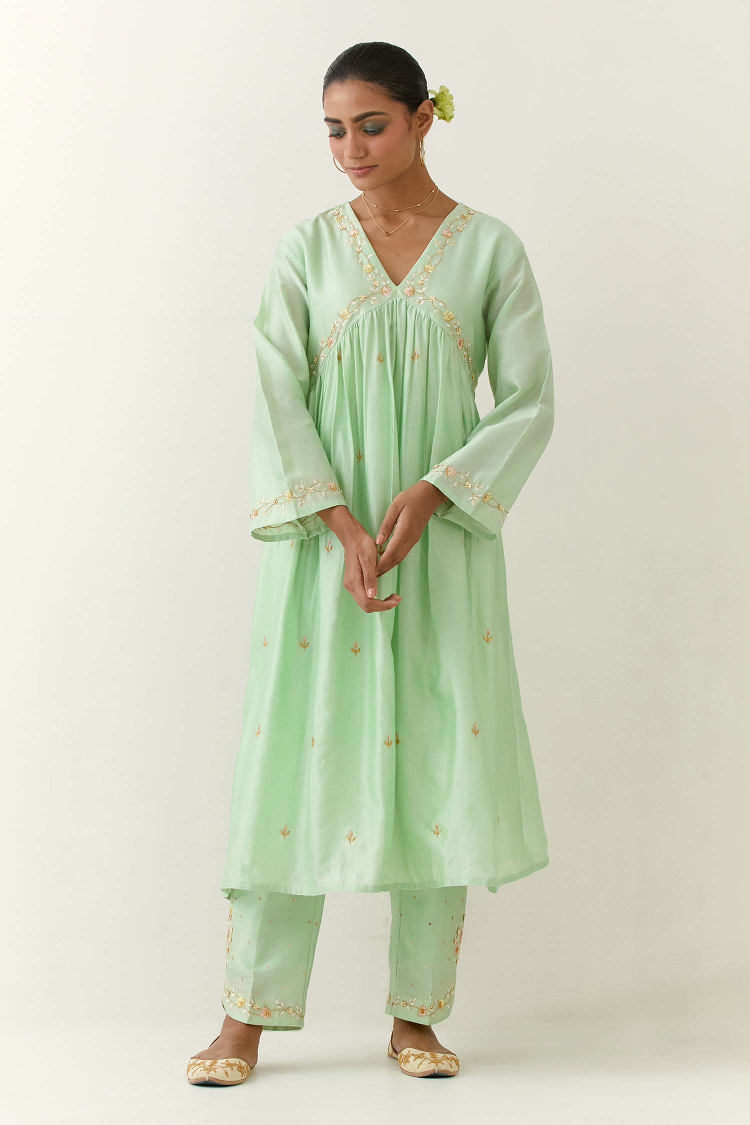 Buy Silk Chanderi Gathered Kurta By Anantaa By Roohi At Aza Fashions