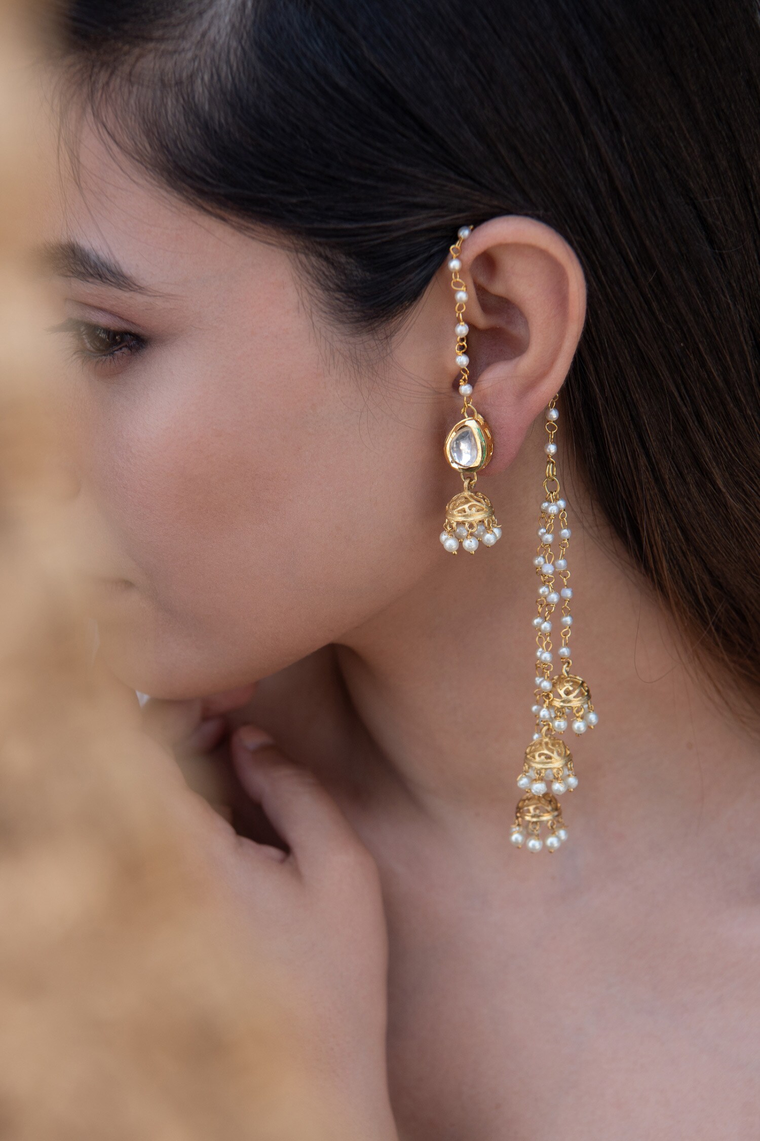 Buy Gold Plated Kundan And Pearl Embellished Jhumki Earrings By Do