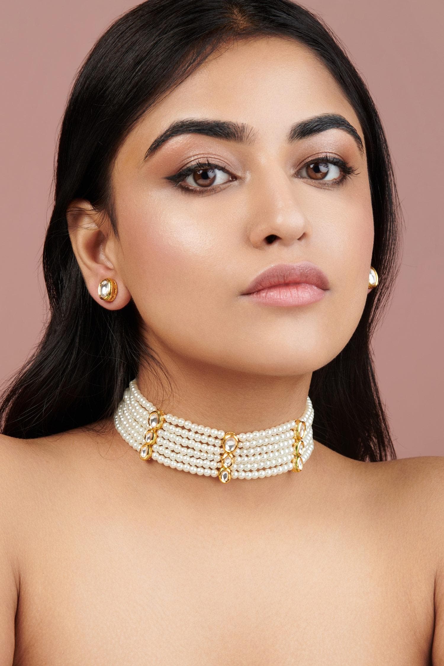 Buy White Kundan And Shell Pearls Embellished Strings Of Tushi Choker