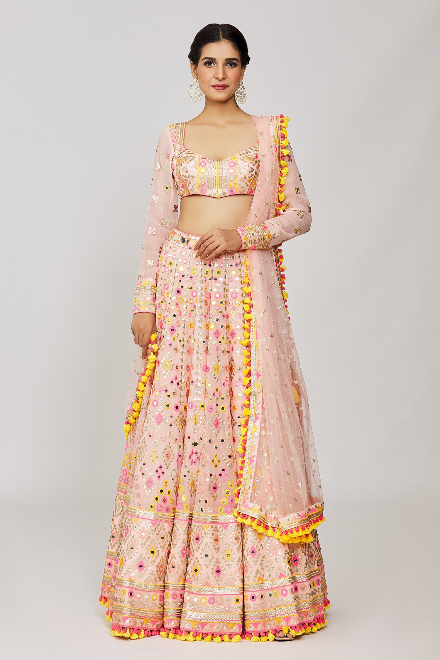 Buy Pink Lehenga Georgette Embroidery Mirror Notched Ruhani Set For