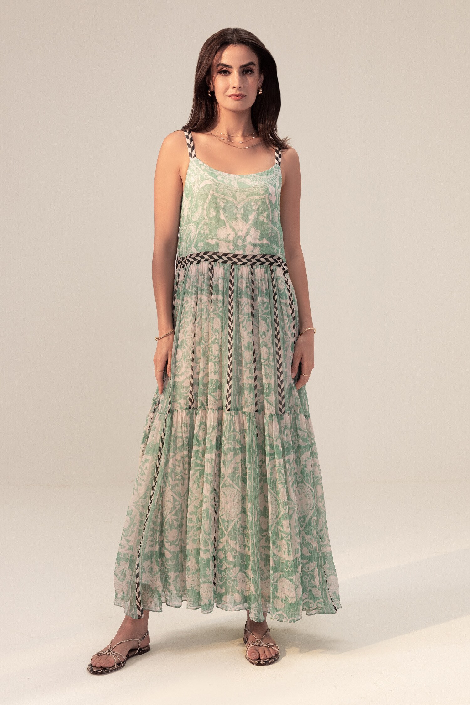 Buy Reena Sharma Green Bemberg Chiffon Elan Paisley Print Dress Online