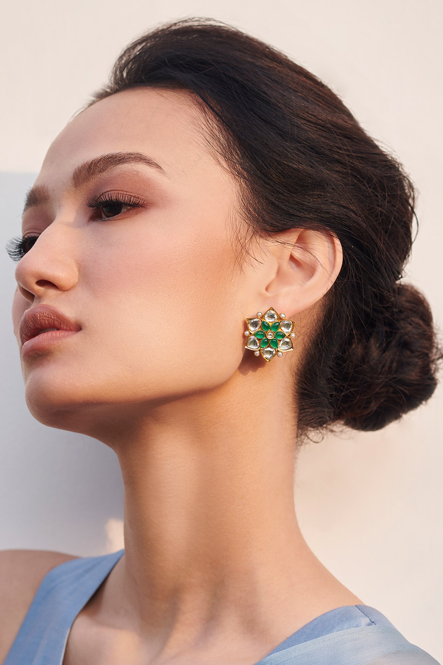 Buy Green Engineered Stones Olea Embellished Stud Earrings By Aulerth X