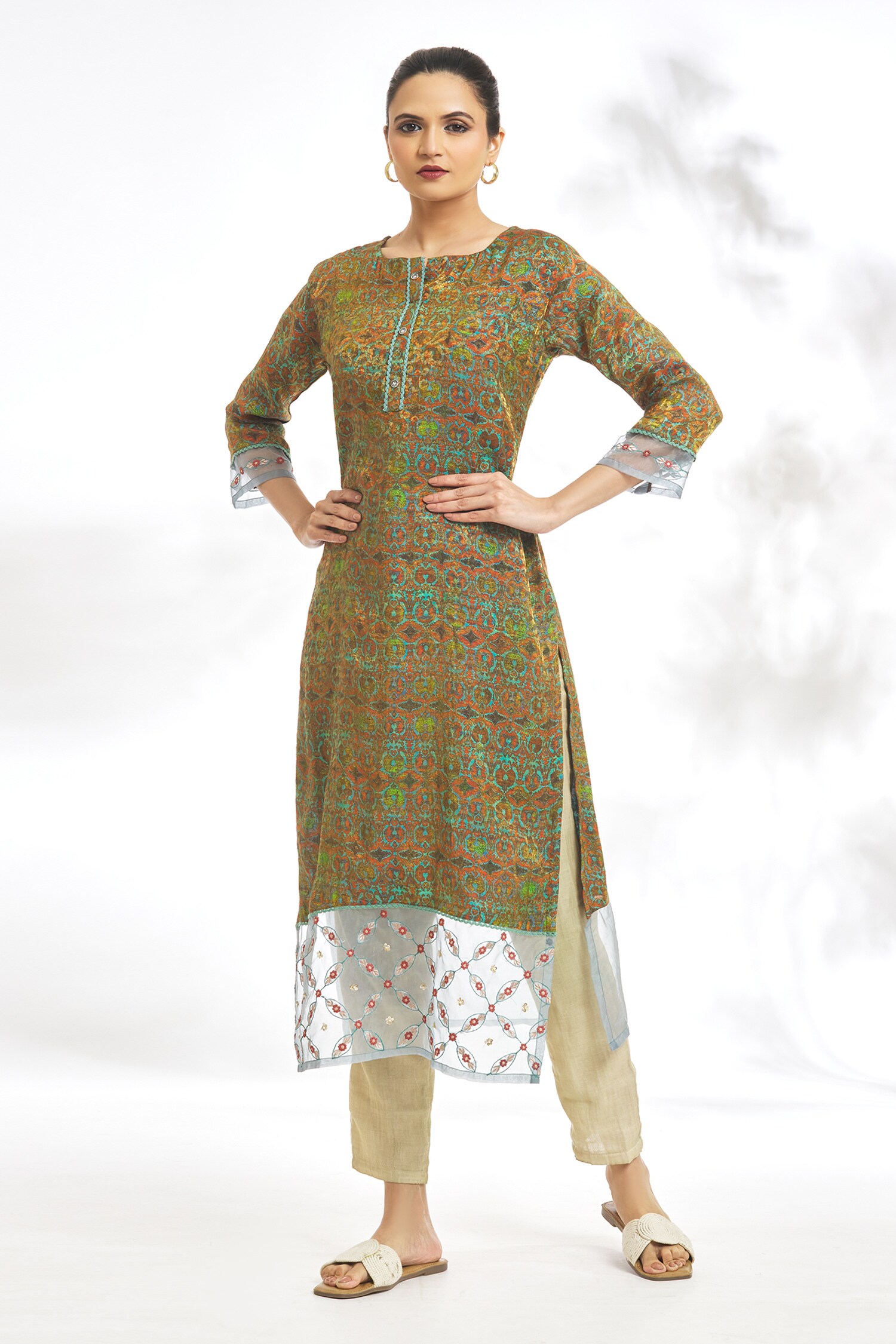 Buy Adara Khan Multi Color Natural Silk Floral Digital Print Tunic