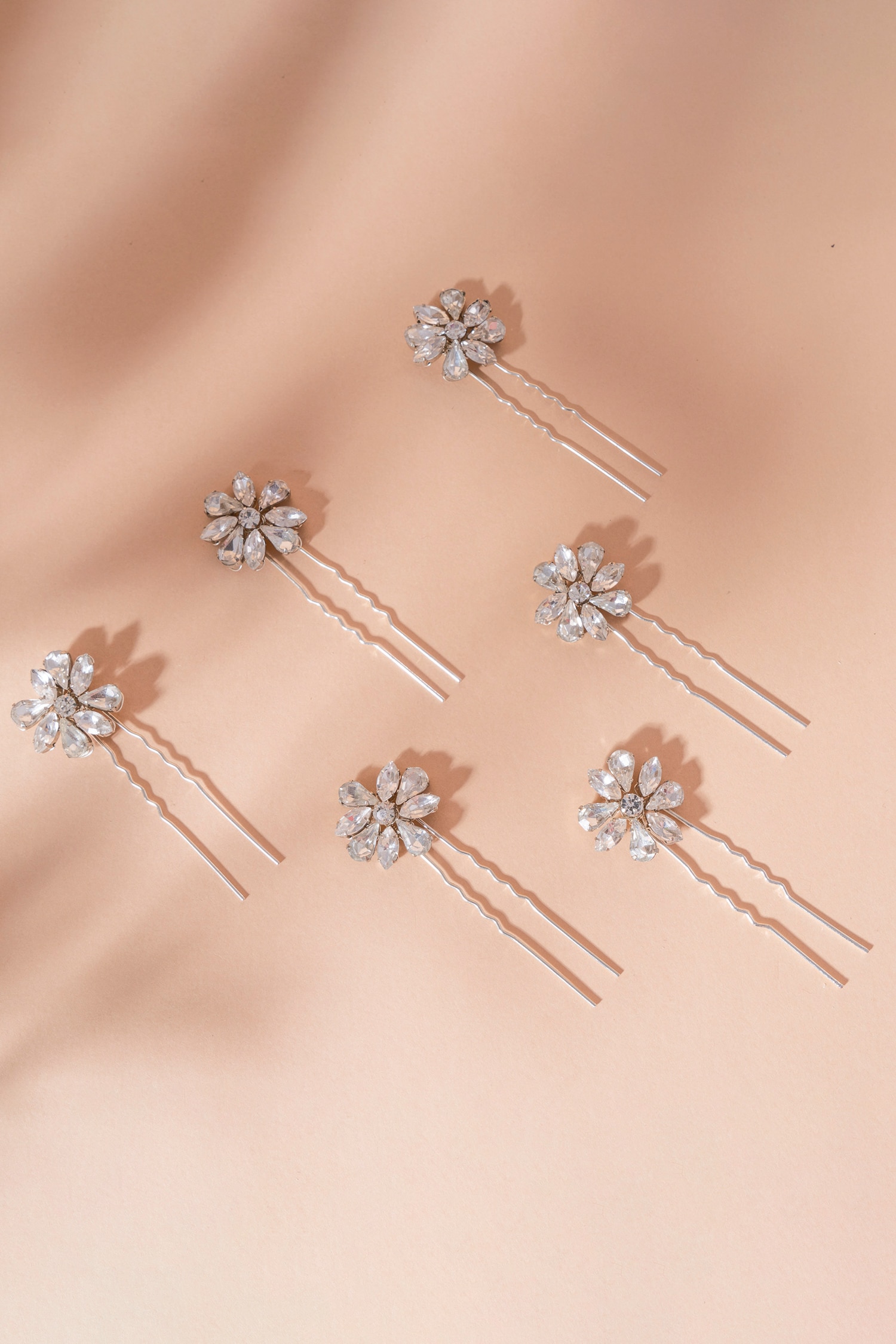 Buy Silver Glass Stone Blair Flower Charm Studded Hair Pins Set Of