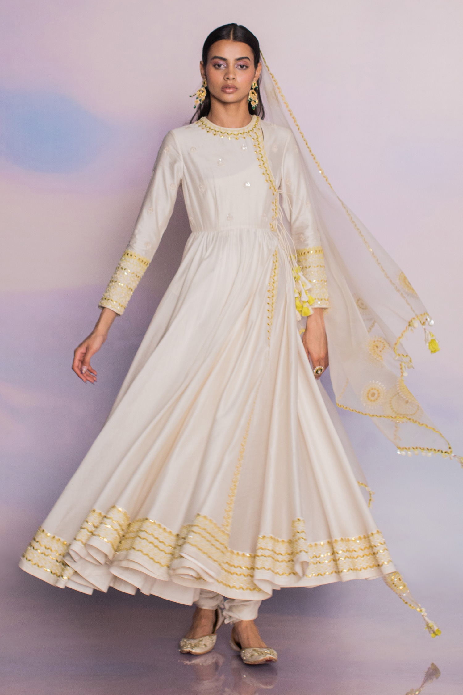 Buy Madzin Ivory Chanderi Hand Embroidered Bodice Anarkali Set Online