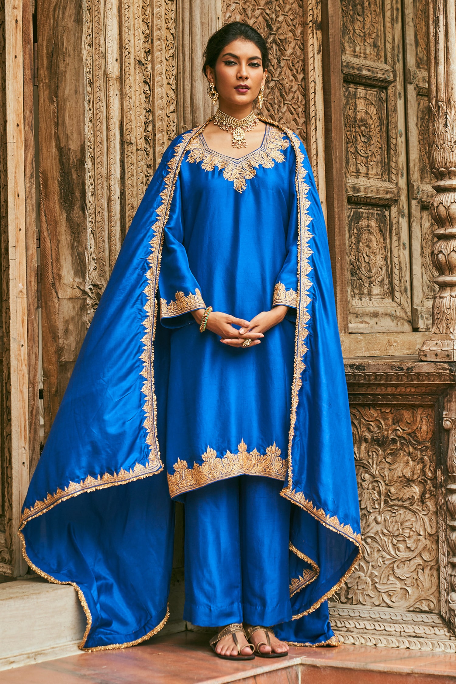 Buy The Whole Nine Yards Blue Dupion Silk Mansa Placement Hand