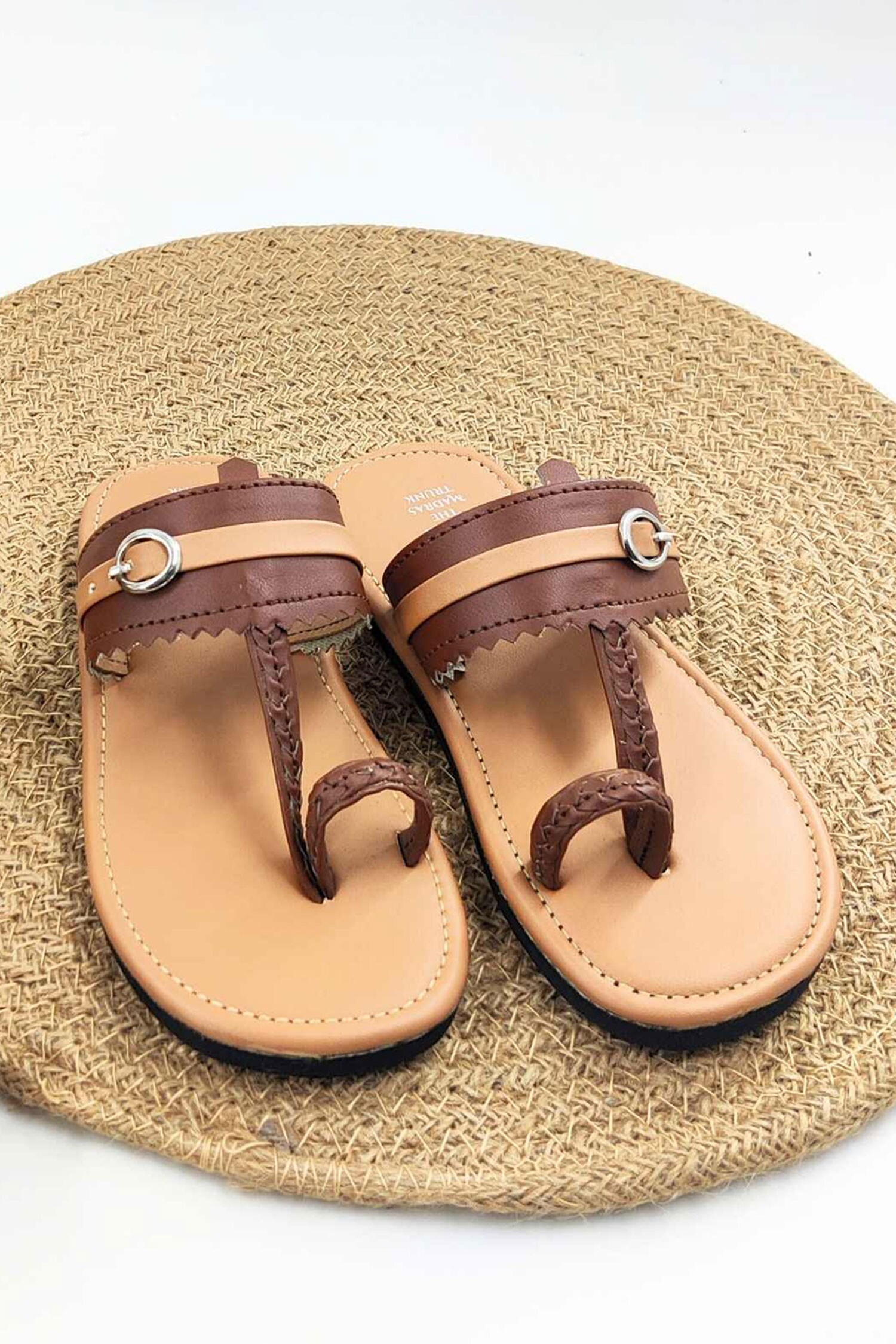 Buy The Madras Trunk Brown Faux Leather Handcrafted Kolhapuri Sandals