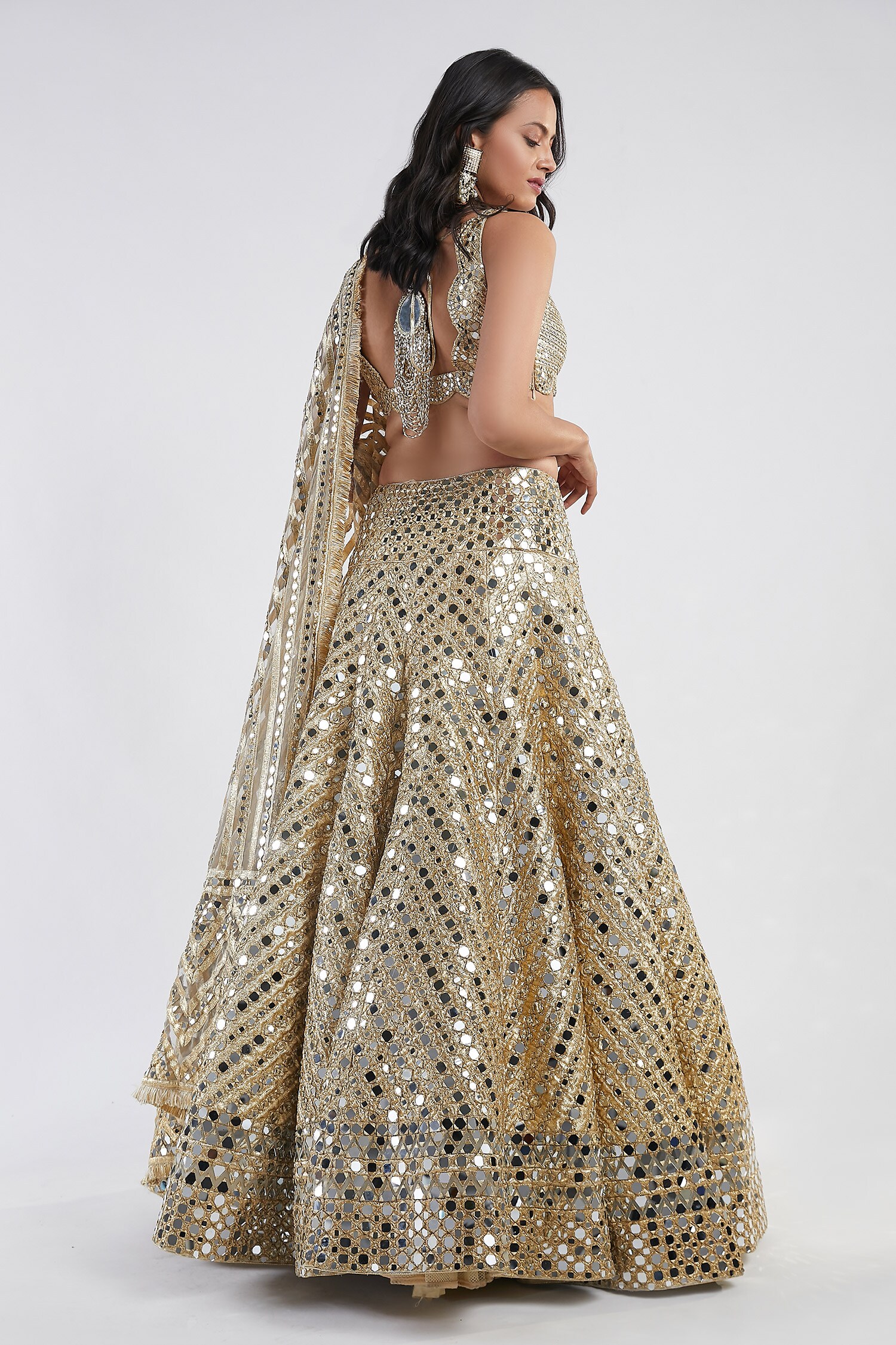 Buy Abhinav Mishra Gold Net Mirror Embellished Lehenga Set Online Aza