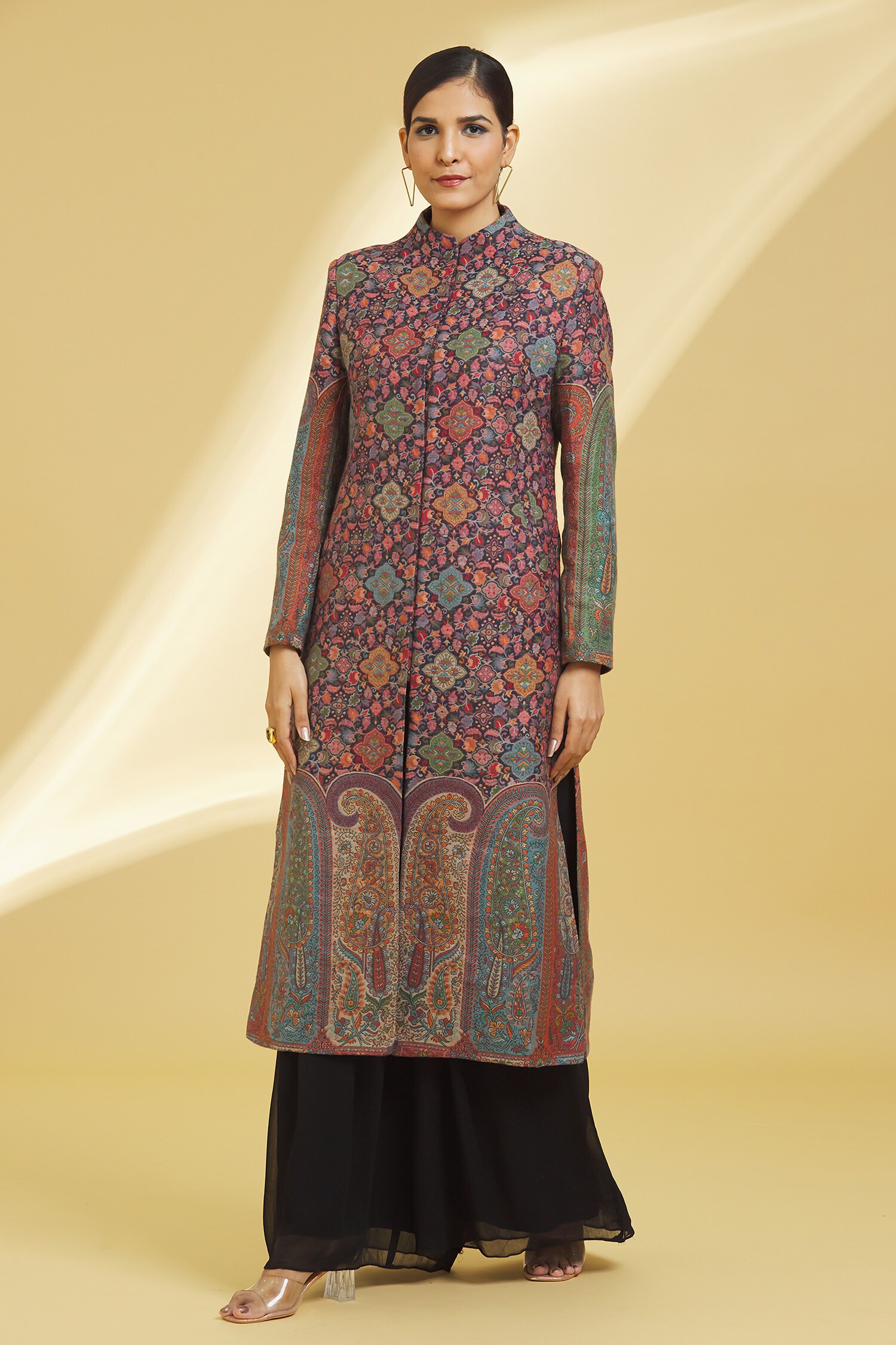 Buy Multi Color Cotton Blend Woven Mughal And Paisley Jamawar Jacket