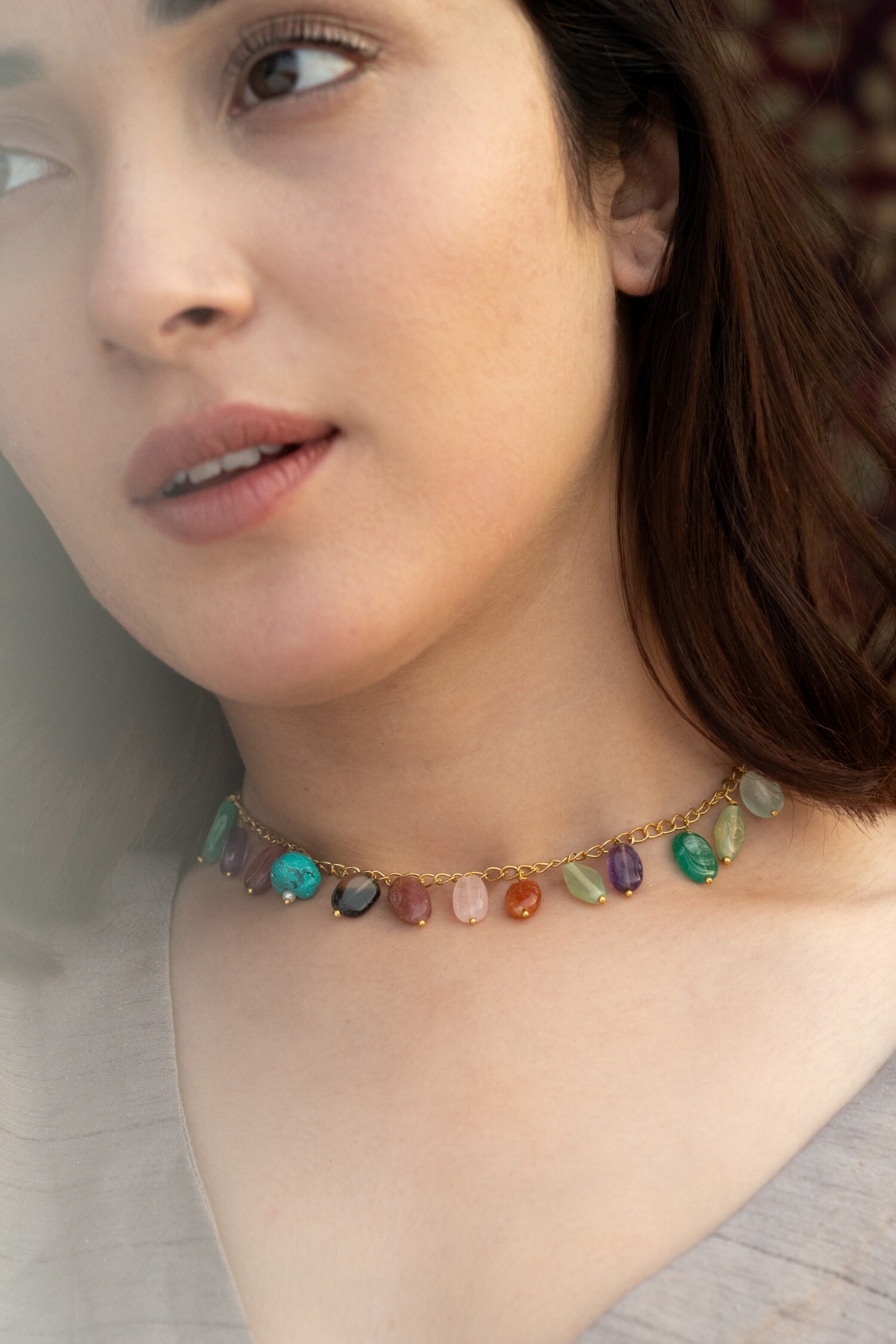 Buy Multi Color Natural Stone Embellished Choker Necklace By Do Taara