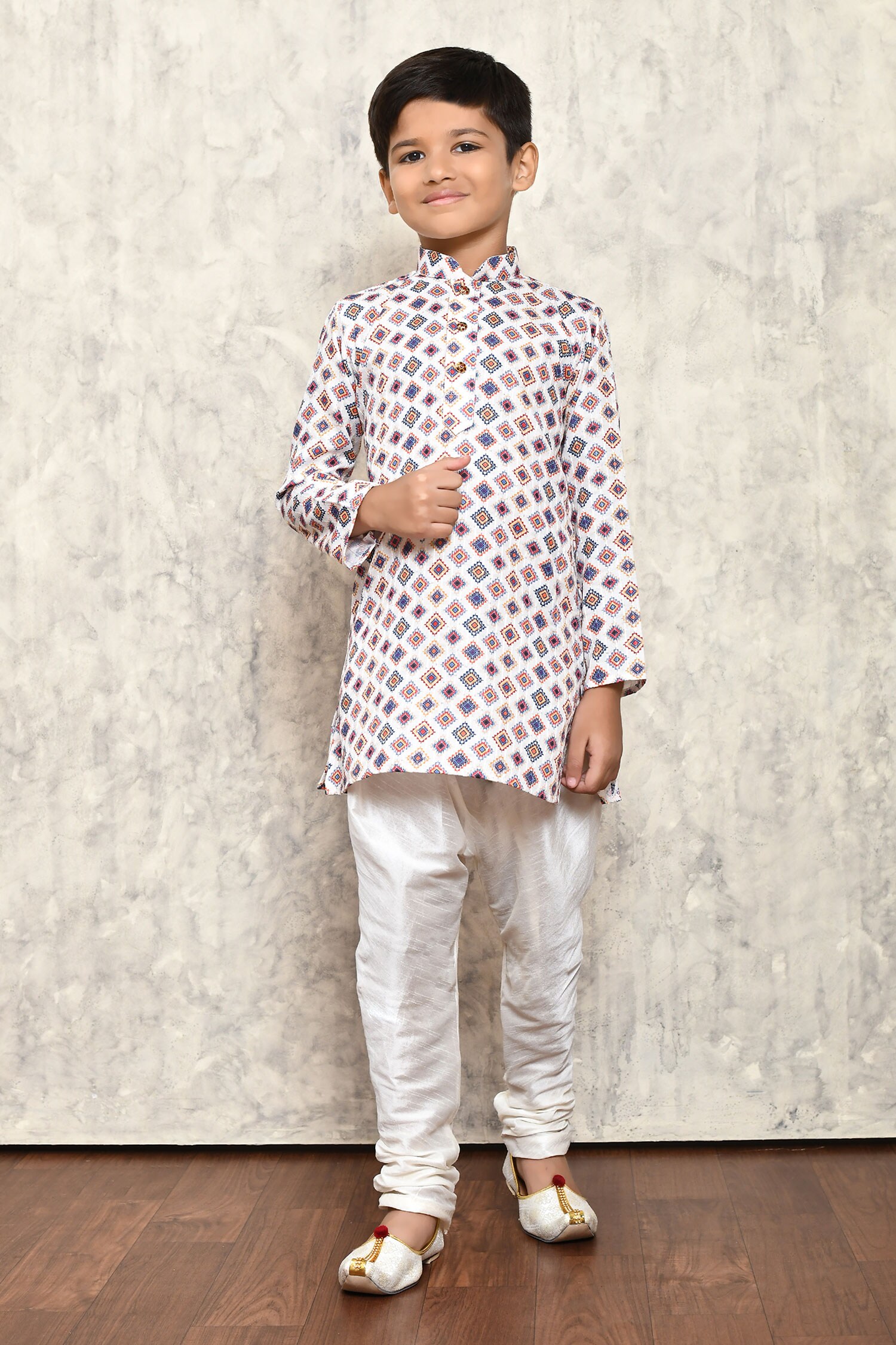 Buy Multi Color Polyester Embroidered Geometric Pattern Short Kurta For