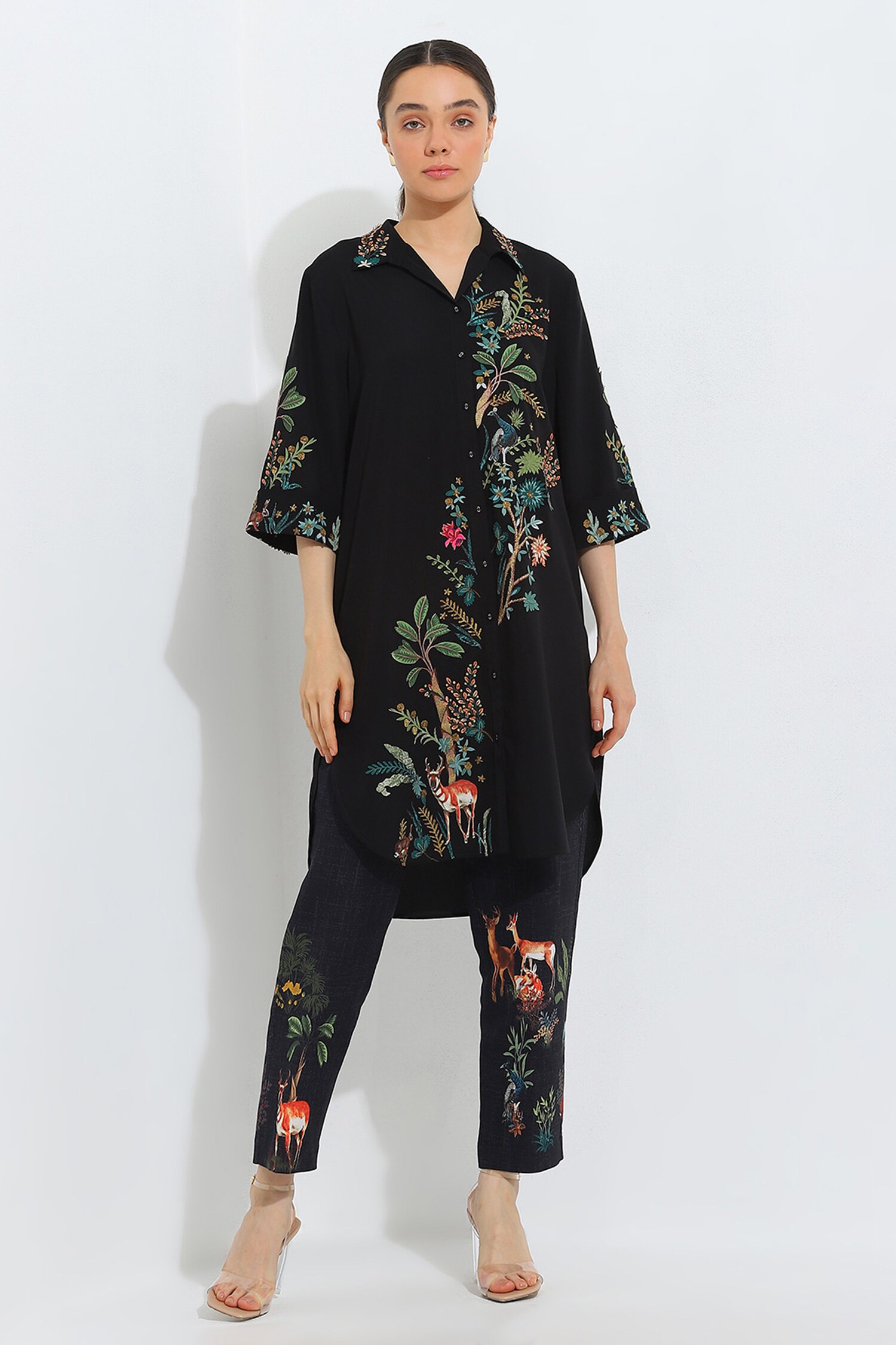 Buy Black Viscose Blend Embellished D Floral Applique Honora Tunic