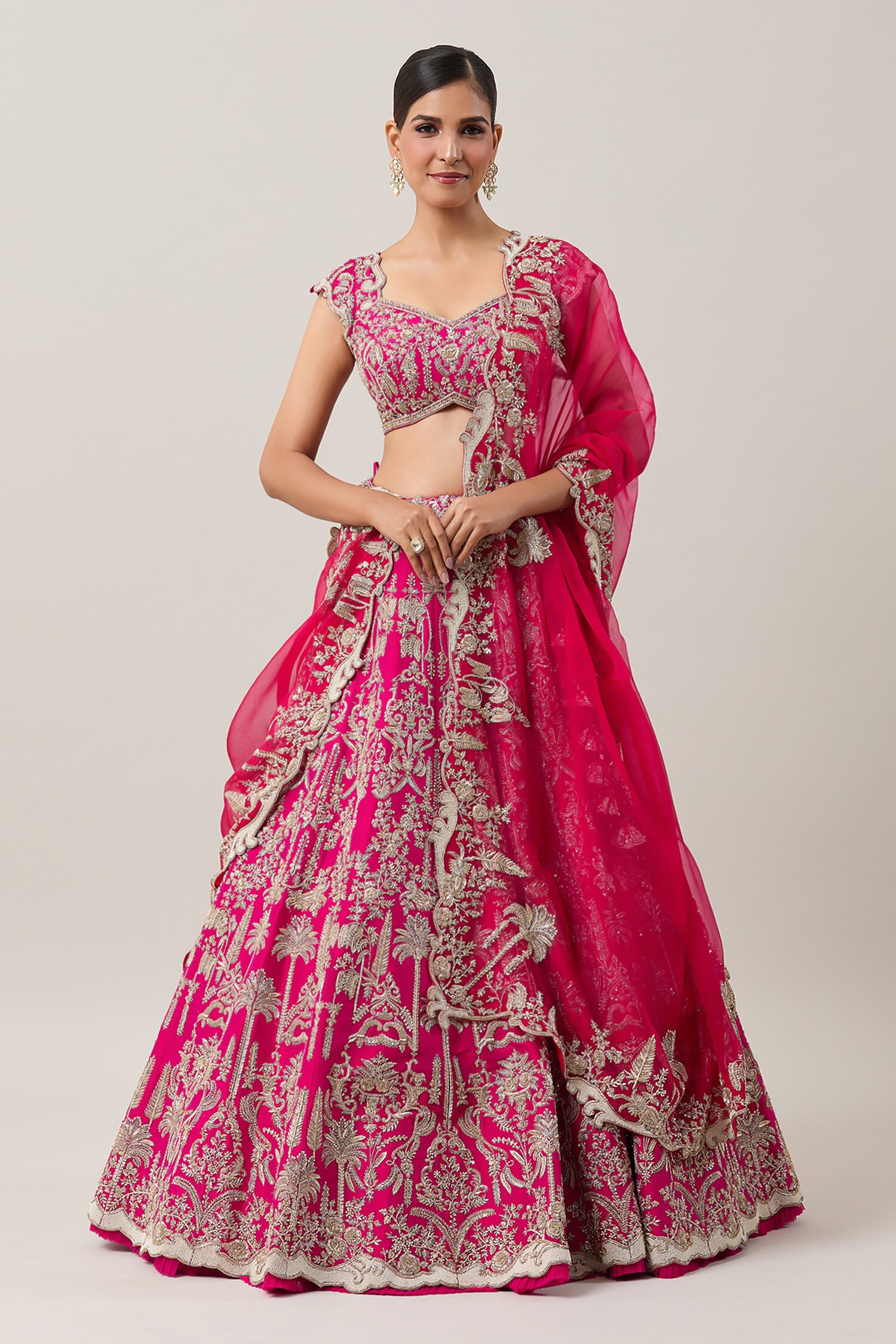 Buy Pink Raw Silk Embroidery Zardozi Gulzaar Sharjah Bridal Lehenga Set