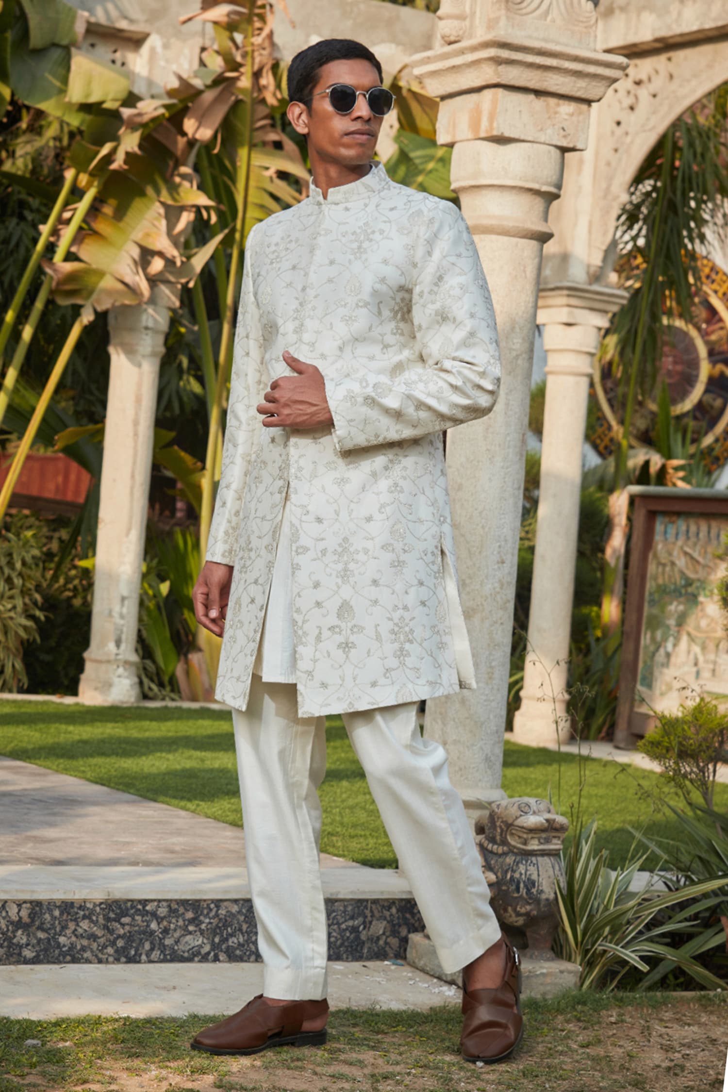 Buy Off White Sherwani Georgette Embroidered Ryan With Kurta Set For