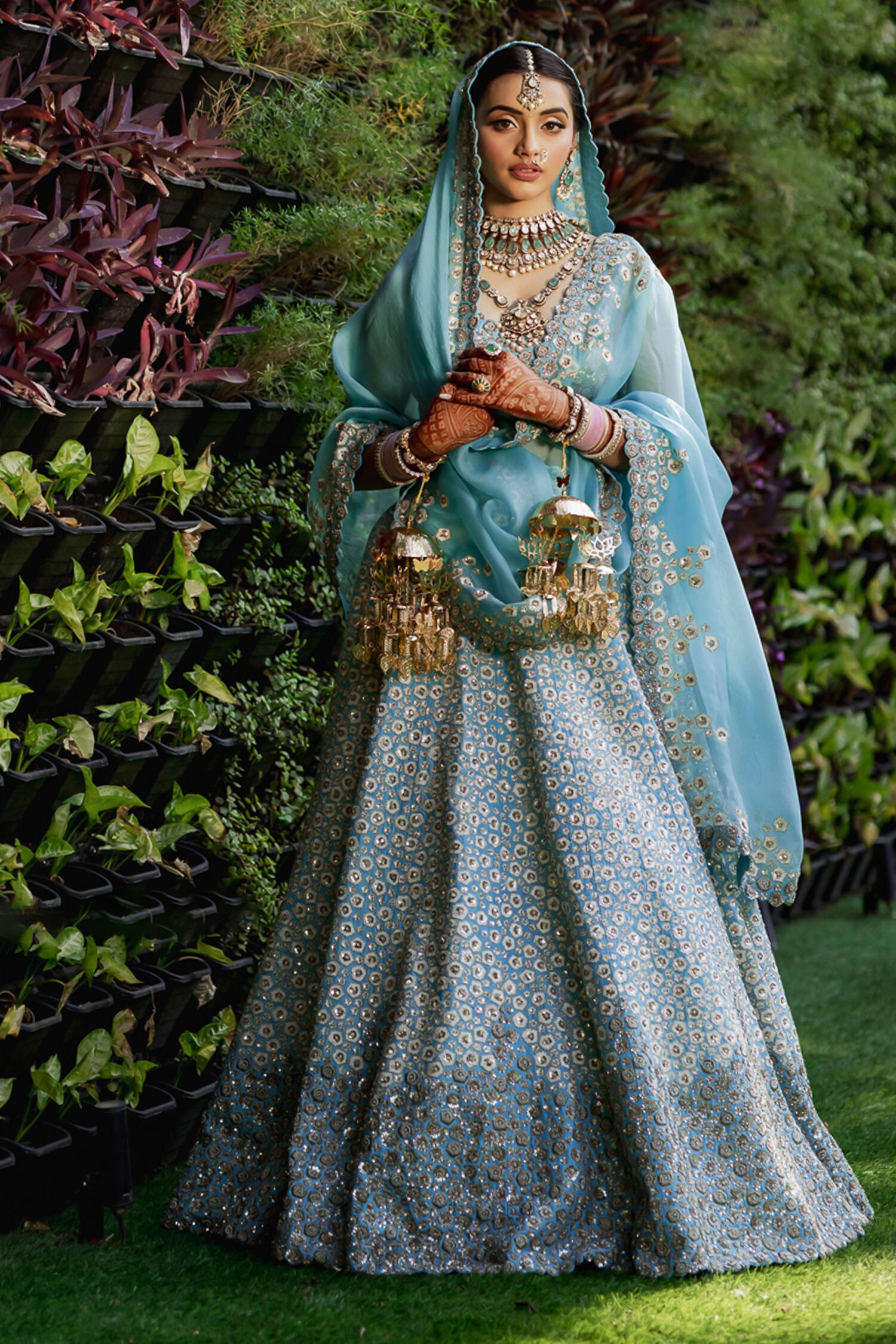 Buy Blue Raw Silk Embroidered Zardozi Scoop Taara Bloom Work Bridal