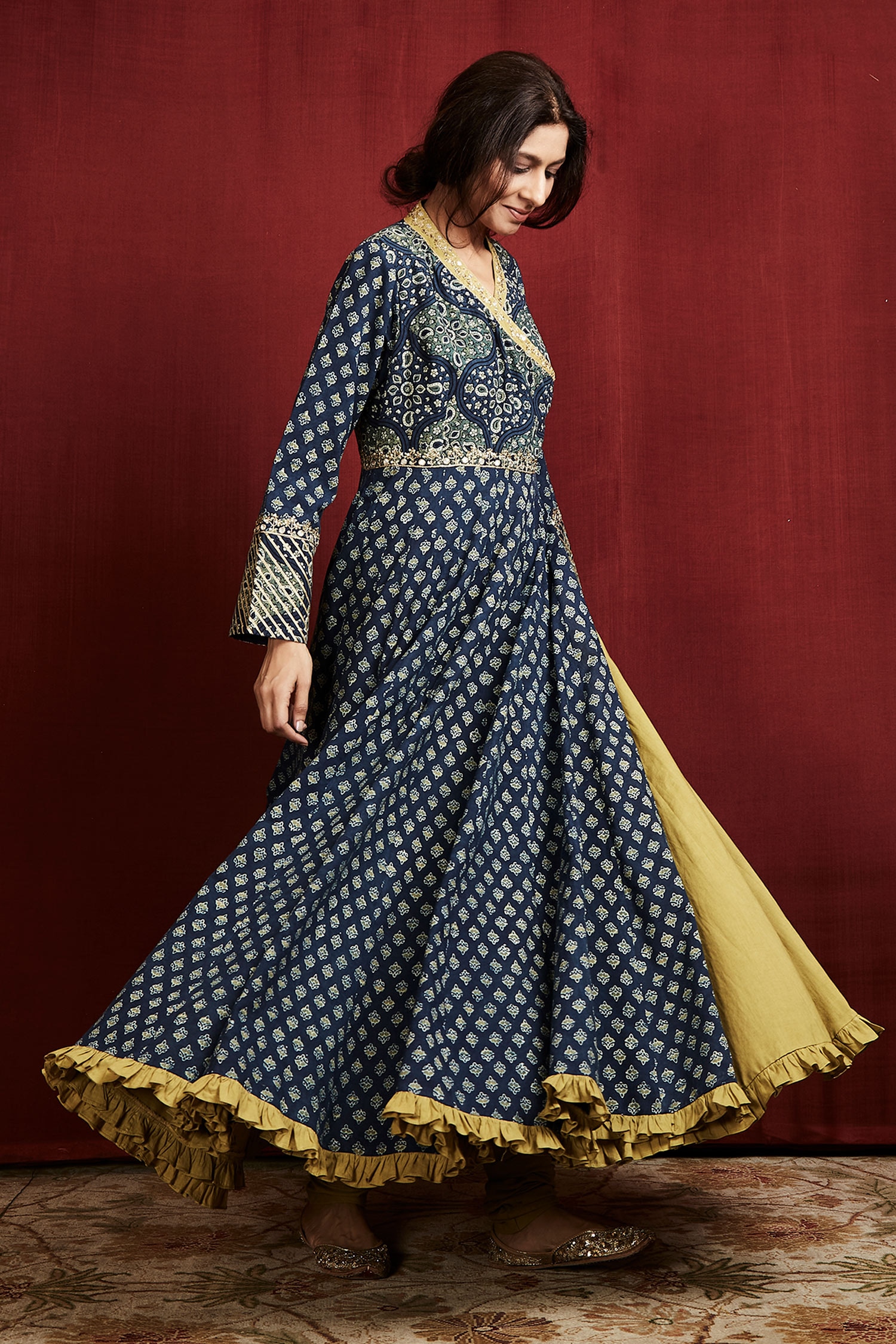 Buy Green Cotton Ajrakh Print Angrakha Set For Women By Sue Mue Online