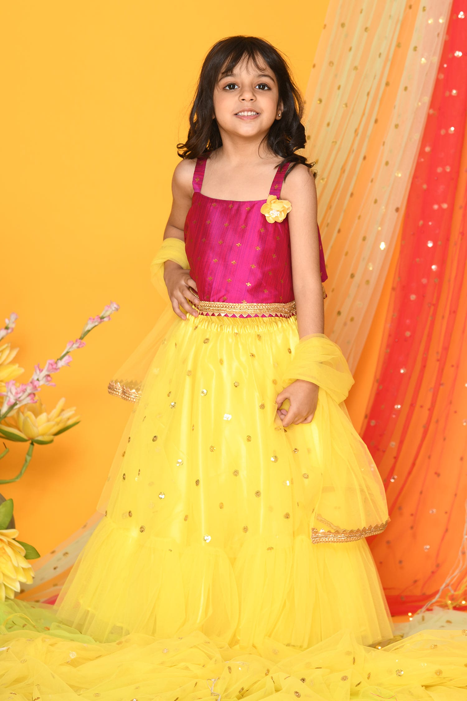 Buy Saka Designs Yellow Embroidered Lehenga Set For Girls Online Aza