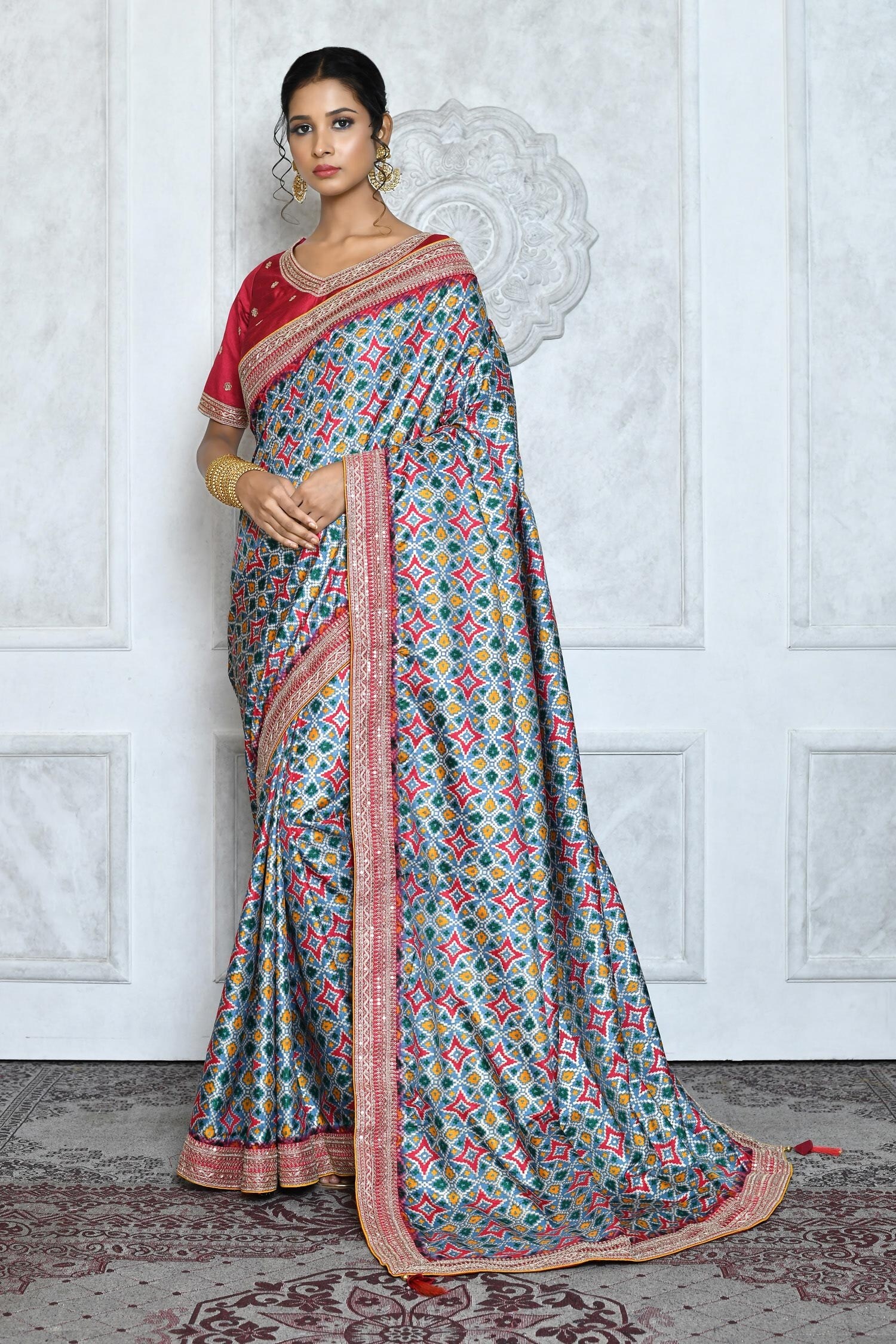 Buy Blue Saree Satin Silk Embroidered Sequin For Women By Samyukta