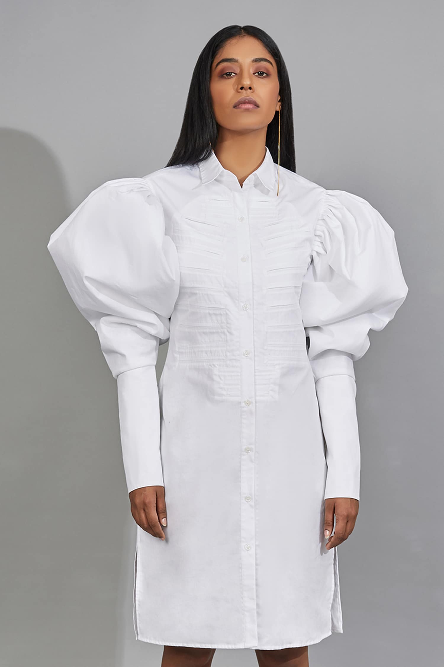 Buy Quod White Cotton Puff Sleeve Shirt Dress Online Aza Fashions