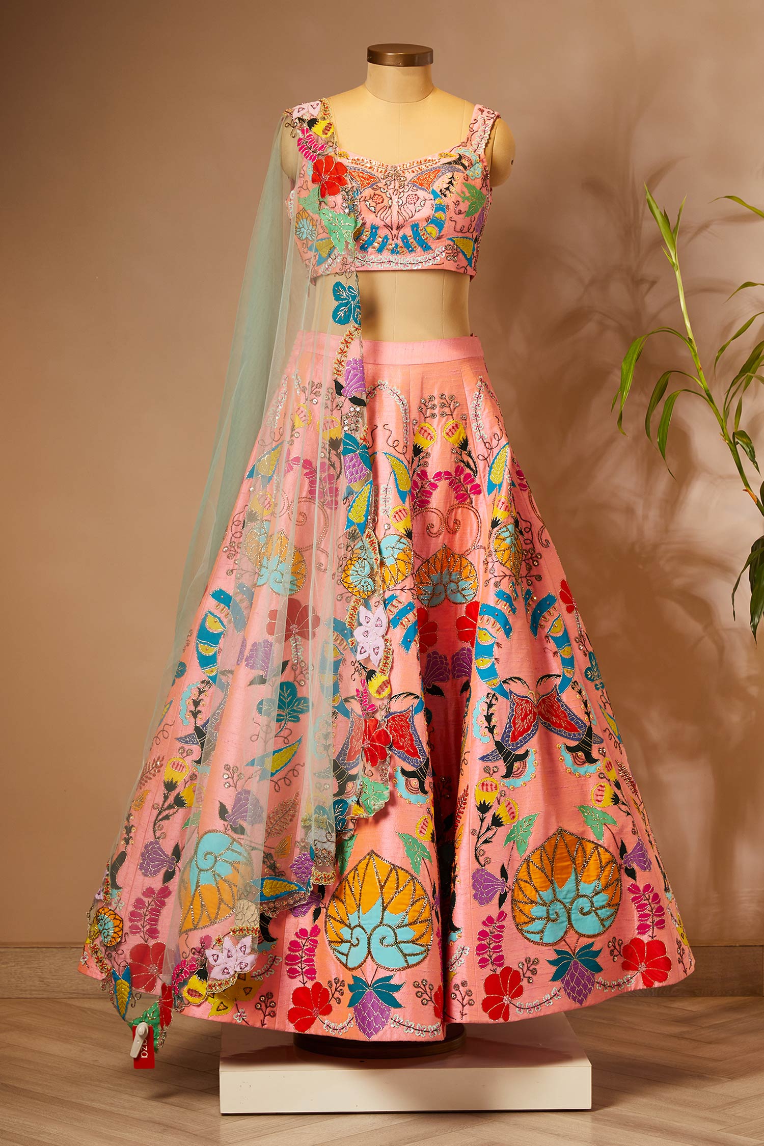 Buy Aisha Rao Peach Embroidered Lehenga Set Online Aza Fashions