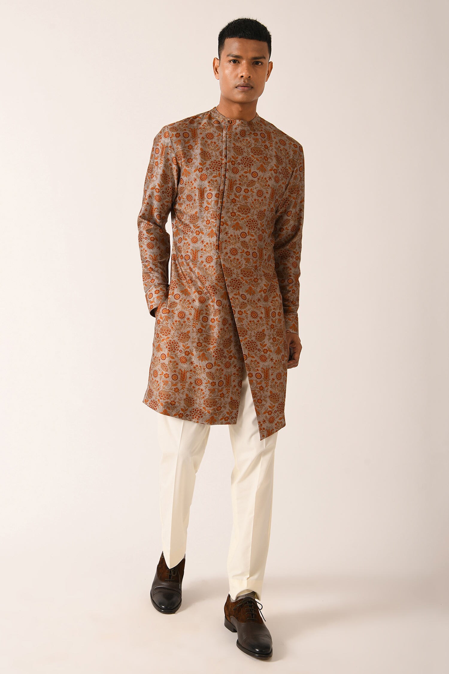 Buy White Cotton Silk Printed Kurta Set For Men By Dhruv Vaish Online