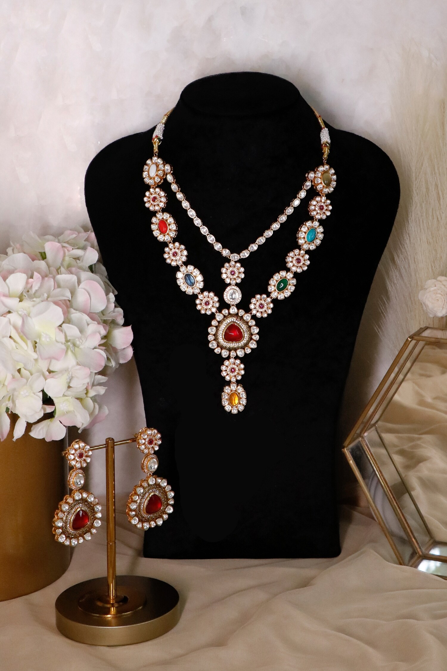 Buy Ishhaara Navratna Layered Necklace Jewellery Set Online Aza Fashions