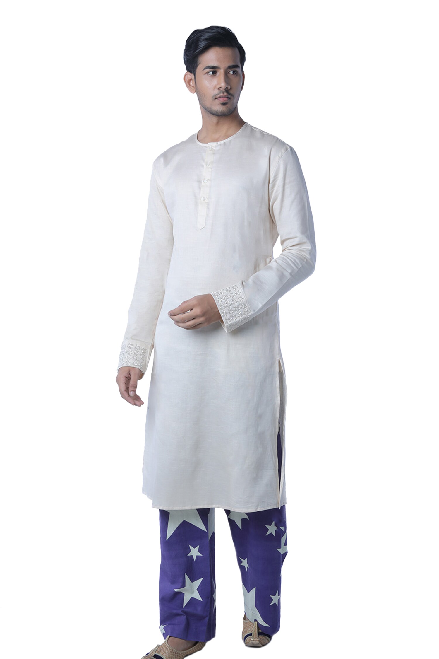 Buy White Tussar Cotton Kurta And Pant Set For Men By Debarun Online At