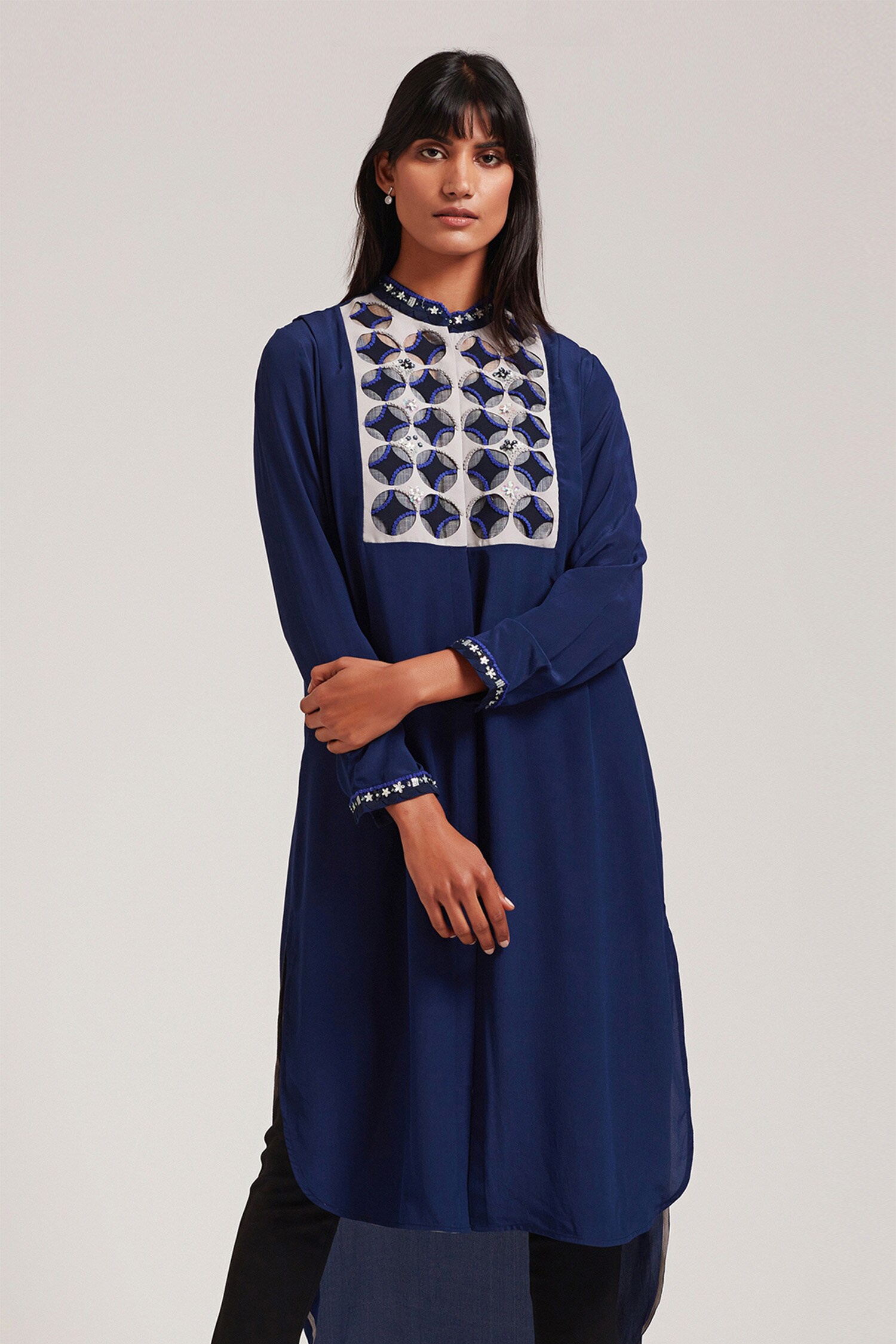 Buy Pankaj Nidhi Blue Silk Georgette Embroidered Tunic Online Aza