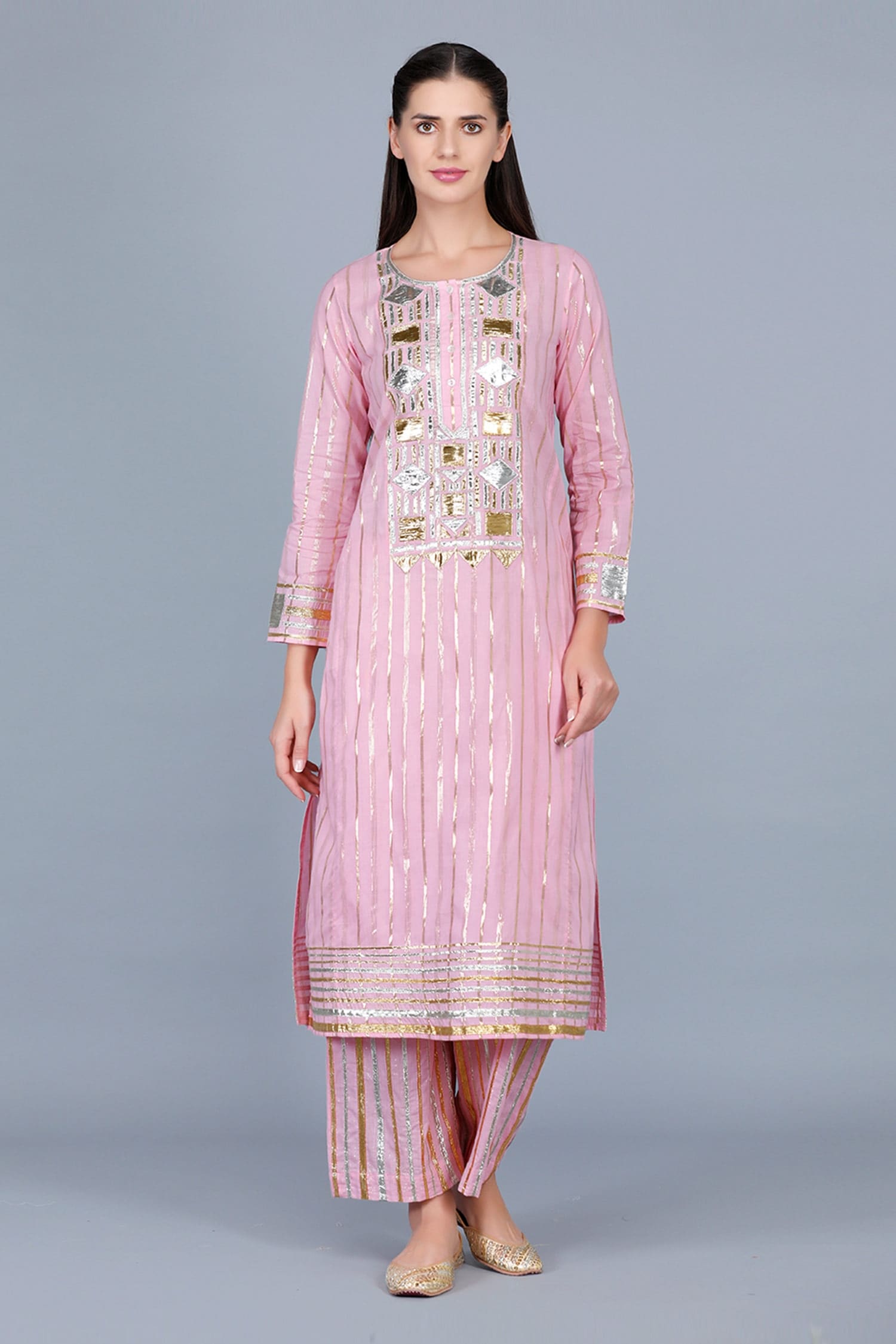 Buy Gulabo By Abu Sandeep Pink Lurex Cotton Barfi Gota Embroidered Kali