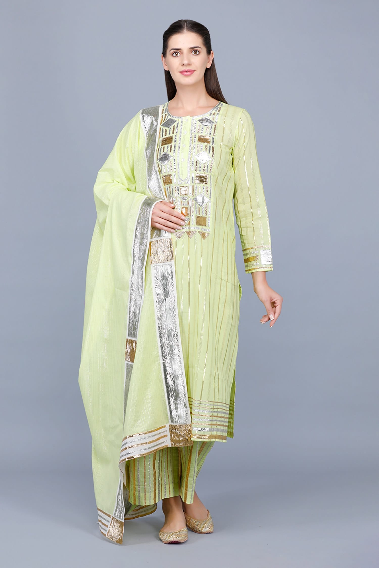 Buy Gulabo By Abu Sandeep Green Lurex Cotton Gota Embroidered Palazzos