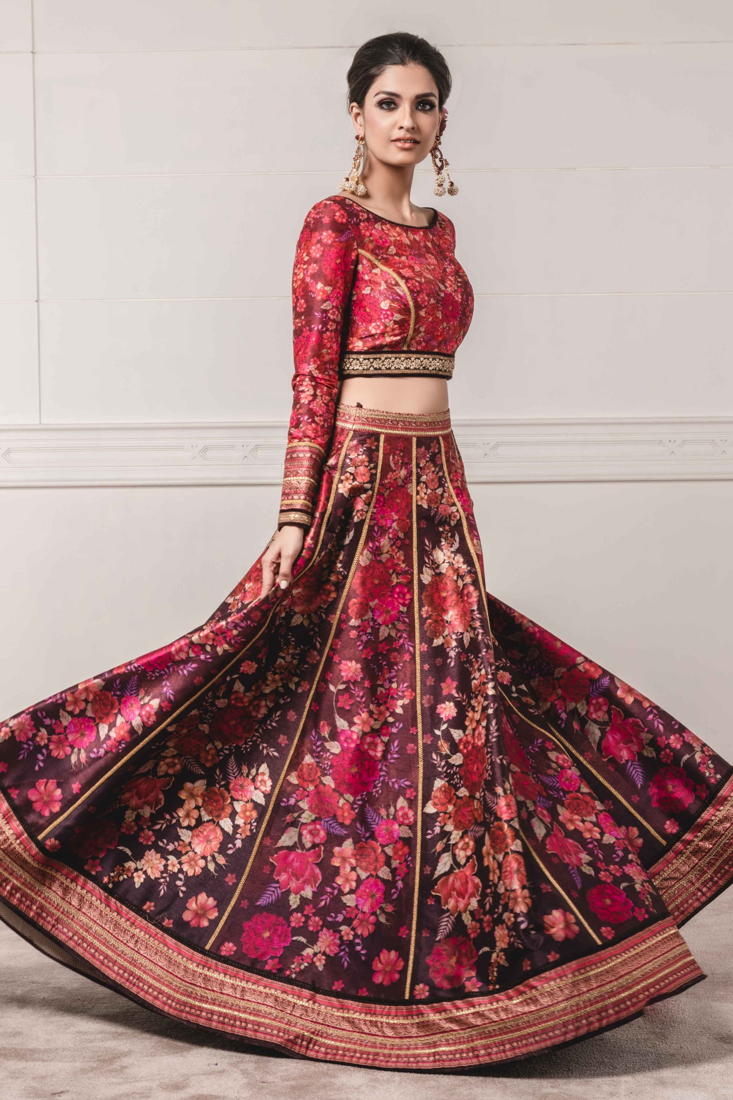 Buy Tarun Tahiliani Purple Tafetta Printed Lehenga Set Online Aza