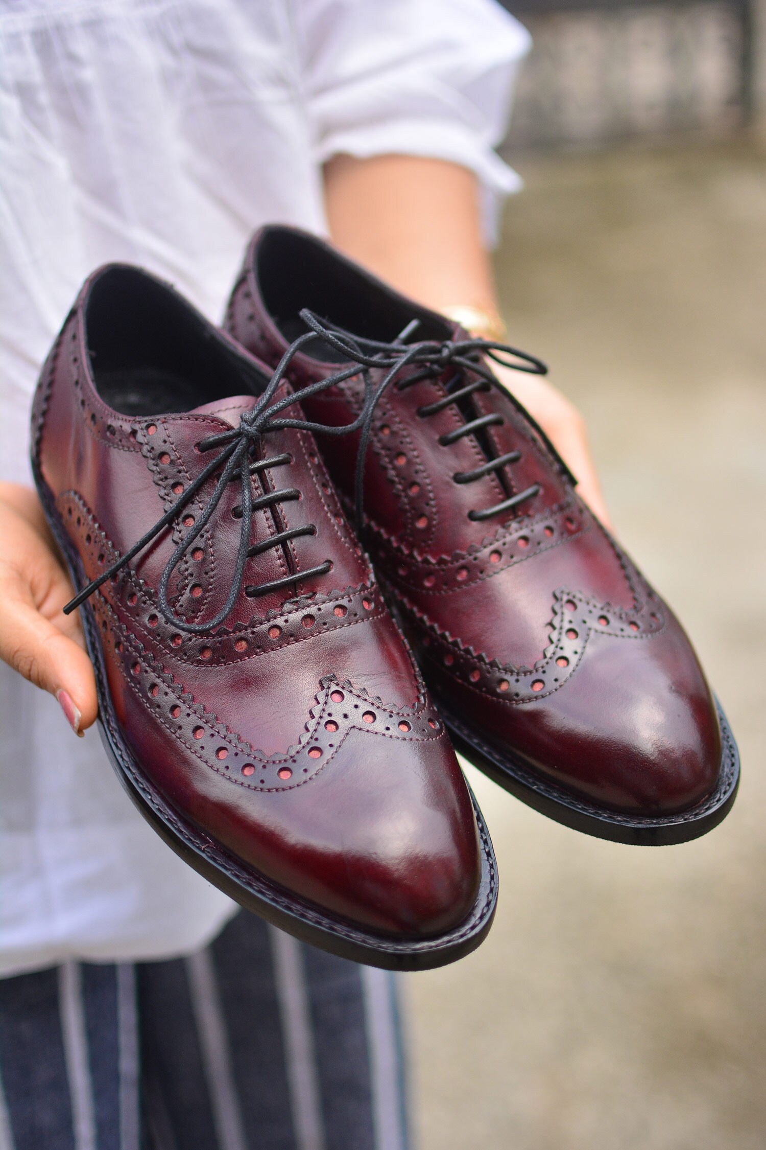 Buy Maroon Handcrafted Brogued Adeleide Oxford Shoes For Men by