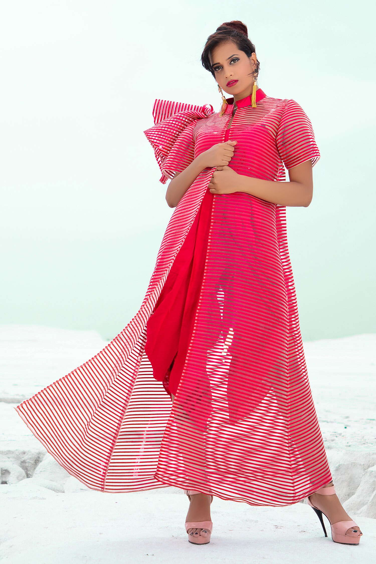 Buy Pink Jumpsuit Silk Chanderi Jacket Tulle Jacket Dhoti With For