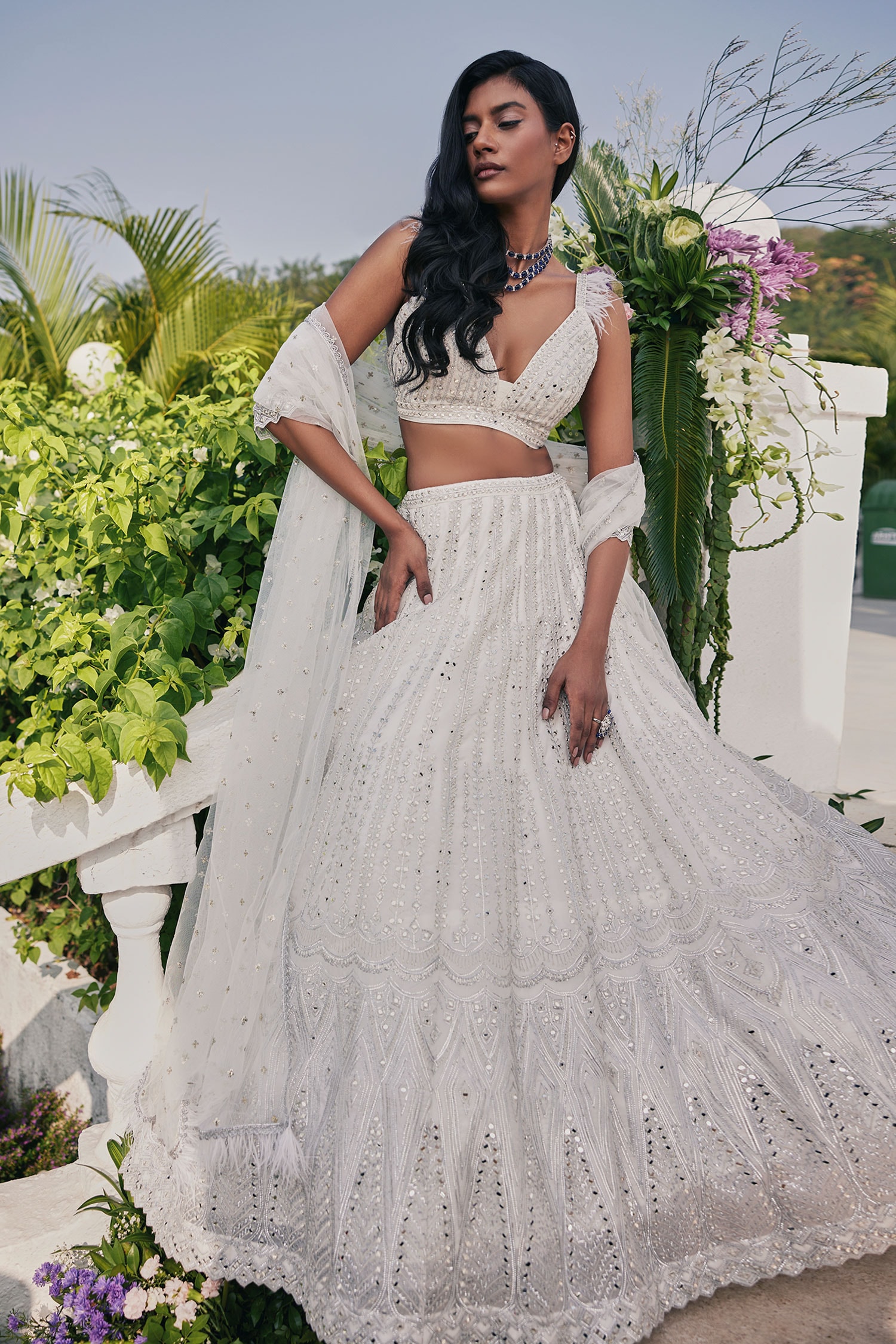 Buy Ivory Silk, Organza, Net, Tulle Rita Geometric And Thread Work